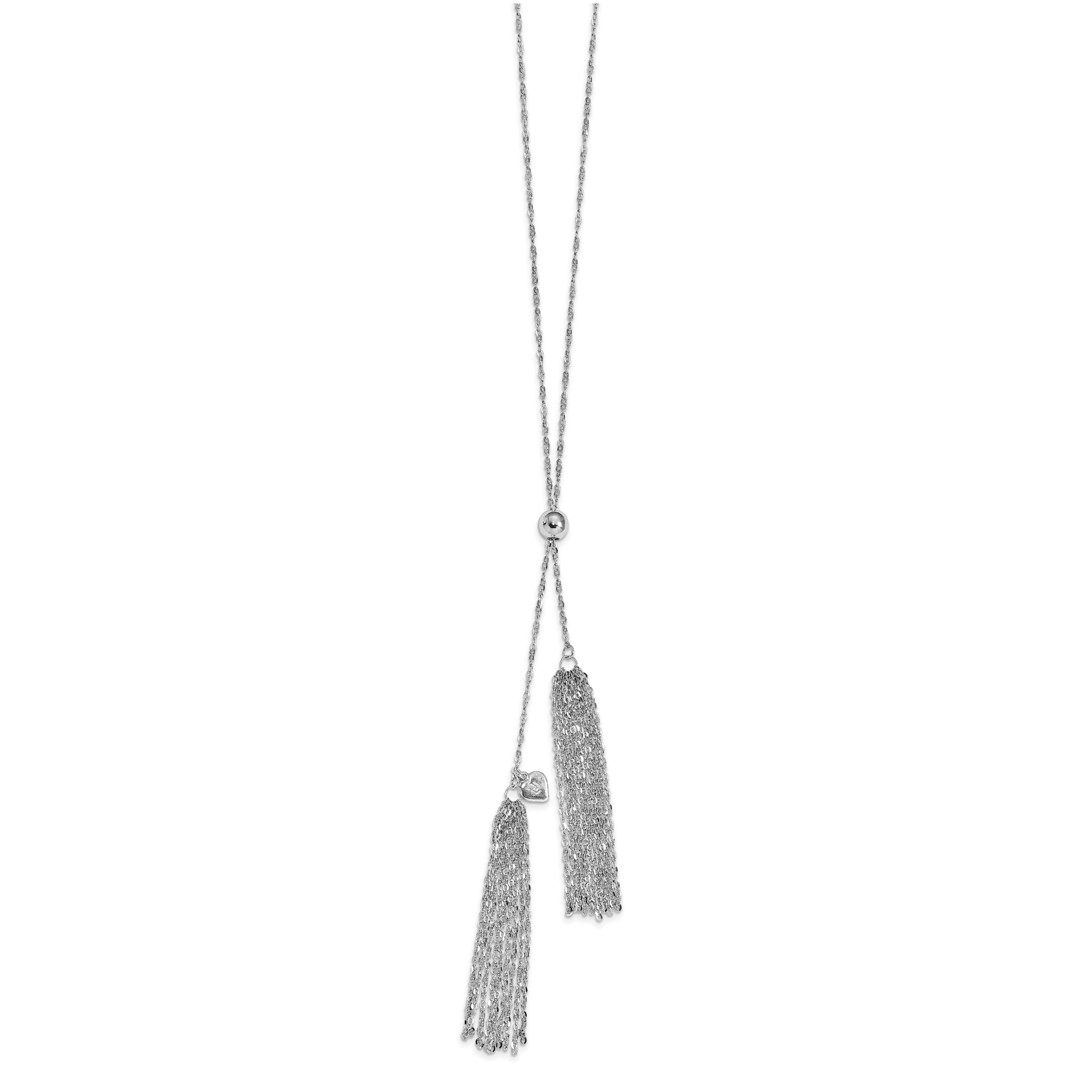 Sterling Silver RH-plat Polished Adjustable Tassel Necklace Secondary image