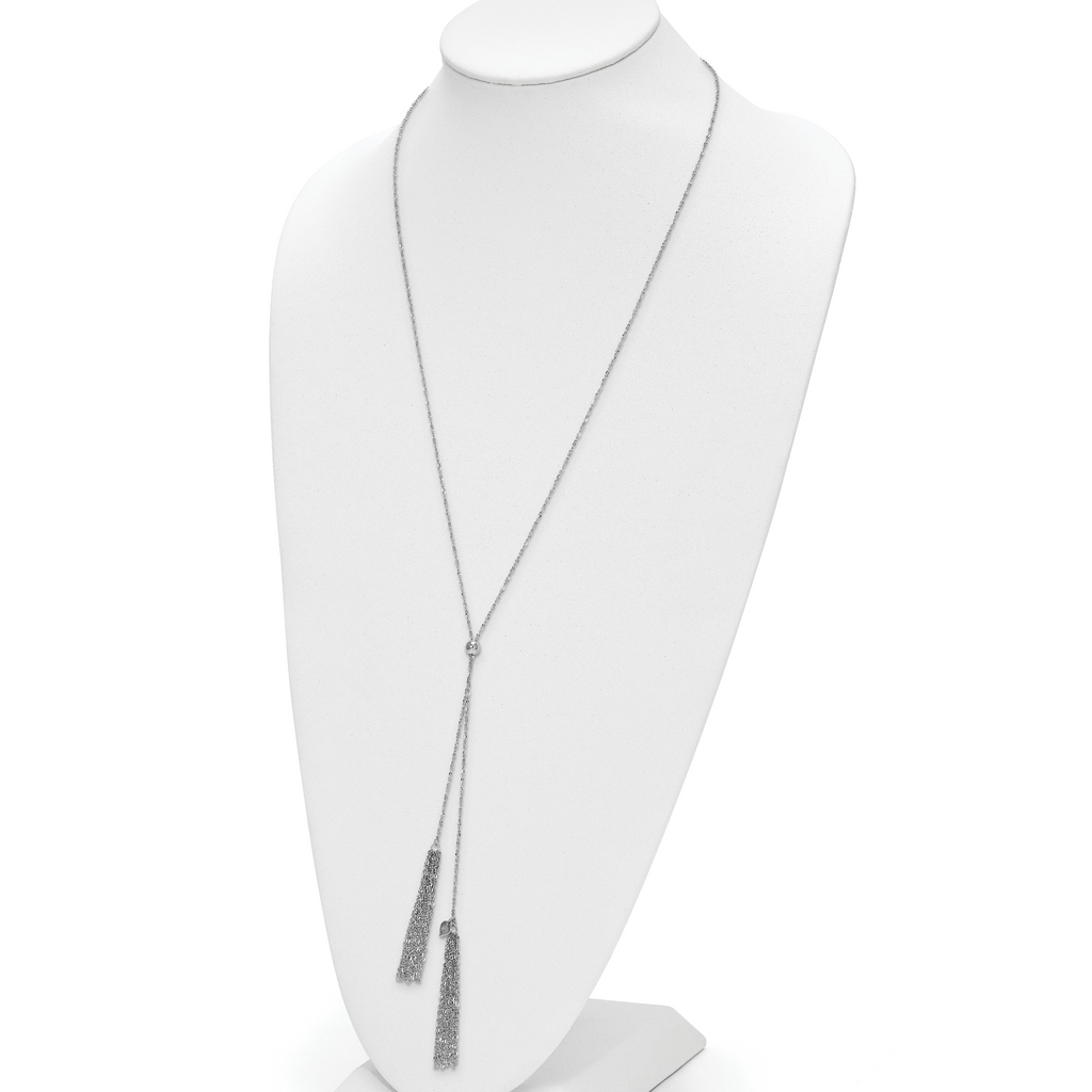 Sterling Silver RH-plat Polished Adjustable Tassel Necklace