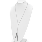 Sterling Silver RH-plat Polished Adjustable Tassel Necklace