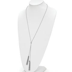 Sterling Silver RH-plat Polished Adjustable Tassel Necklace