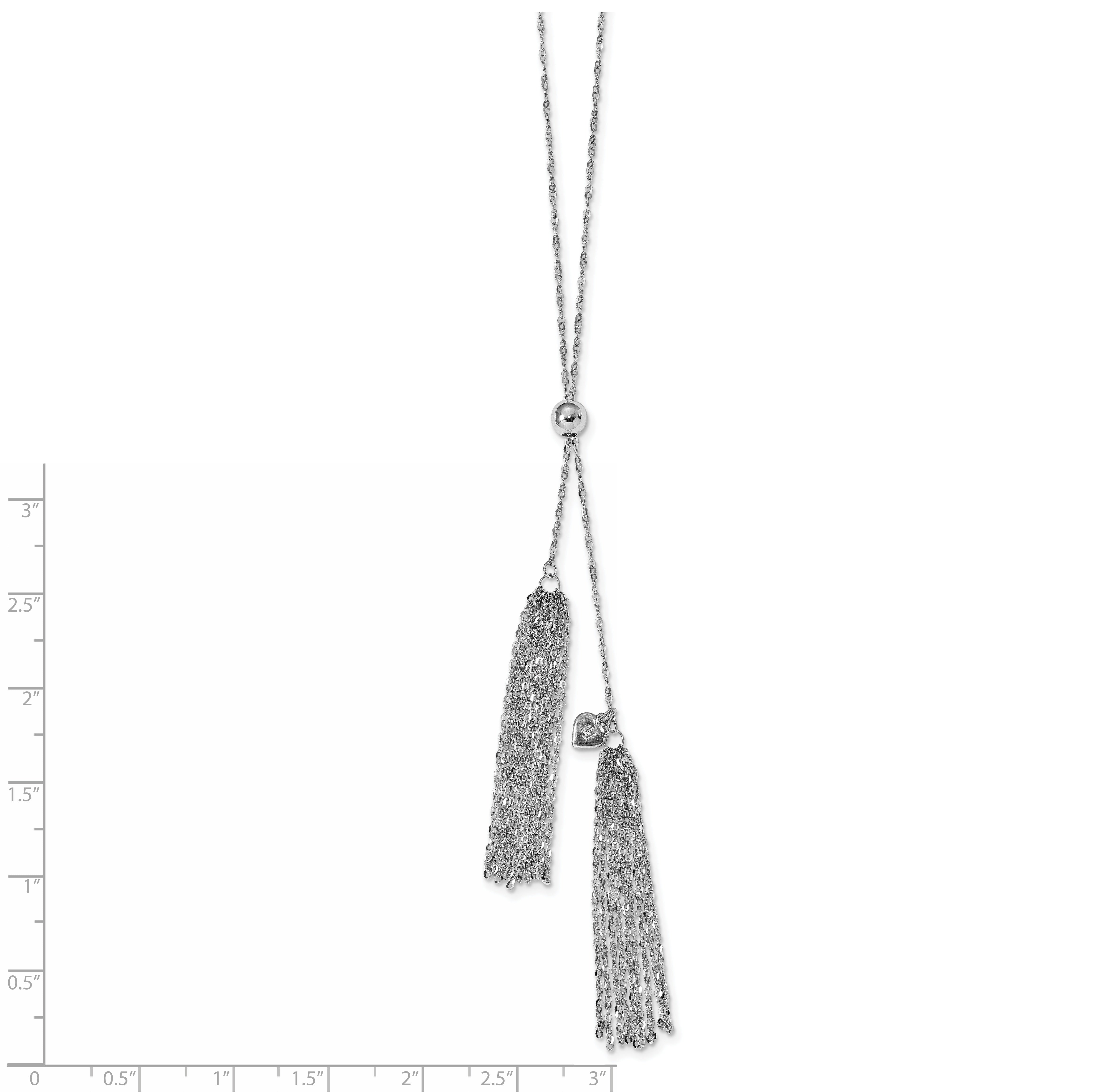 Sterling Silver RH-plat Polished Adjustable Tassel Necklace