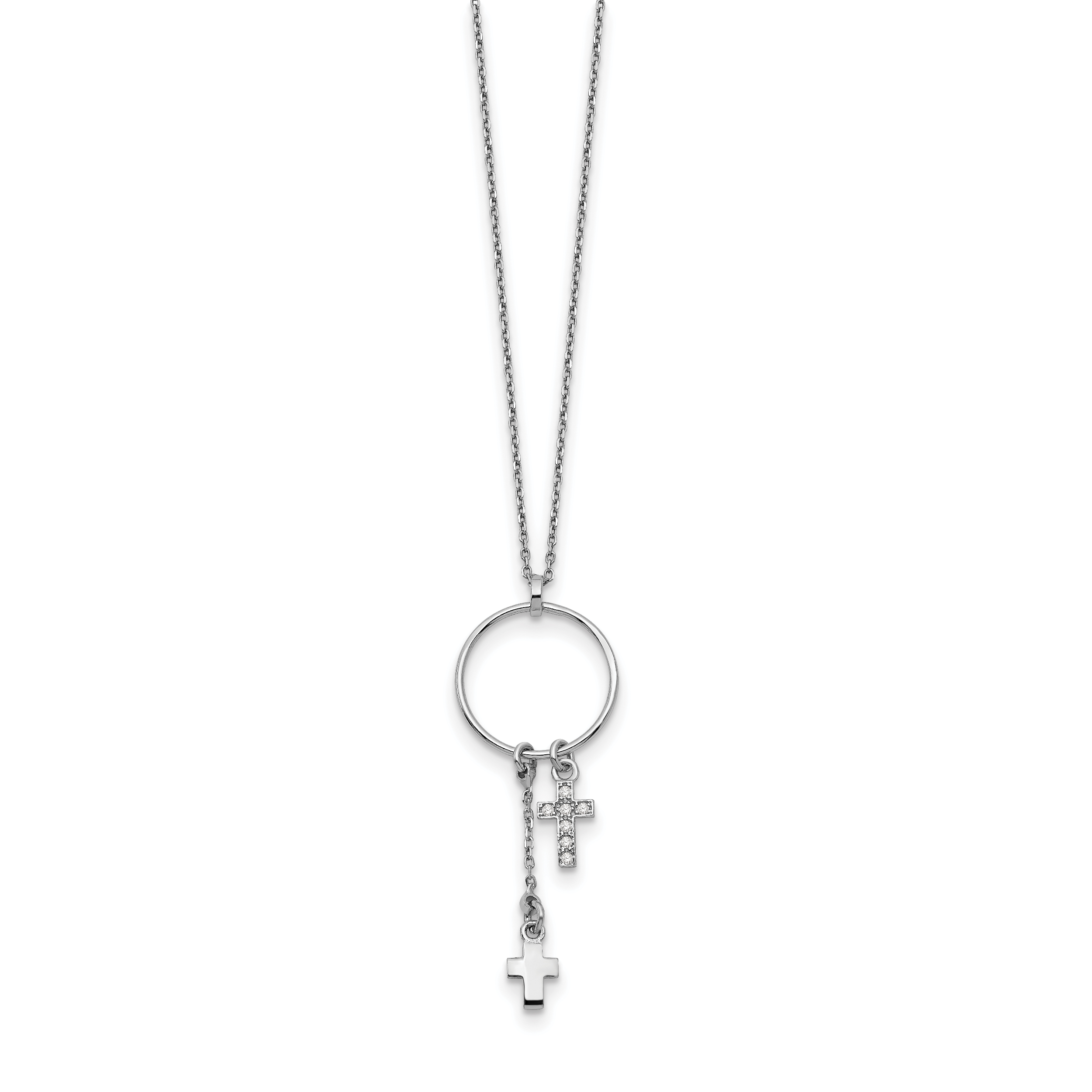 Sterling Silver Rhodium-Rhodium-Plated CZ Cross w/1.5 in ext. Necklace Secondary image