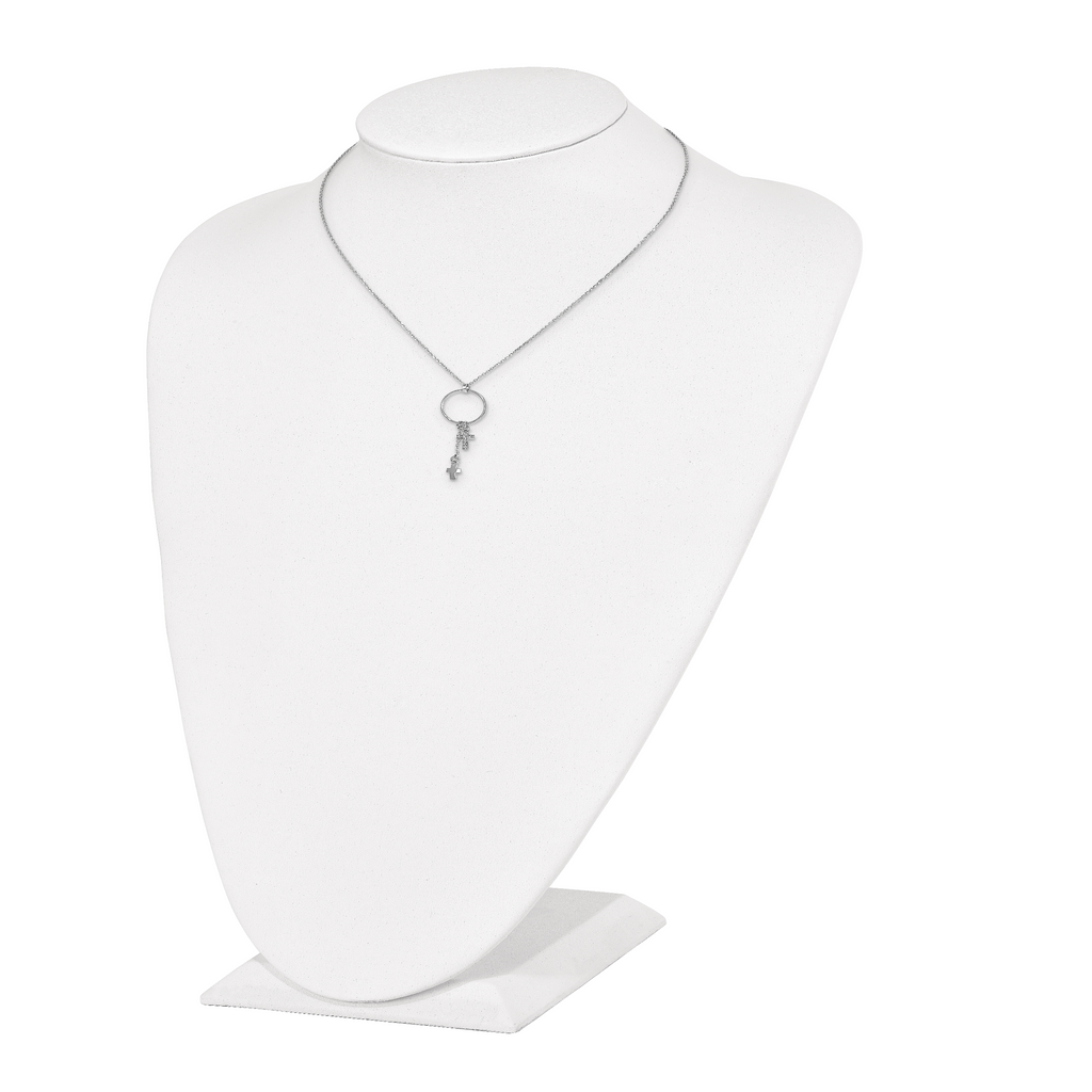 Sterling Silver Rhodium-plated CZ Cross w/1.5 in ext. Necklace