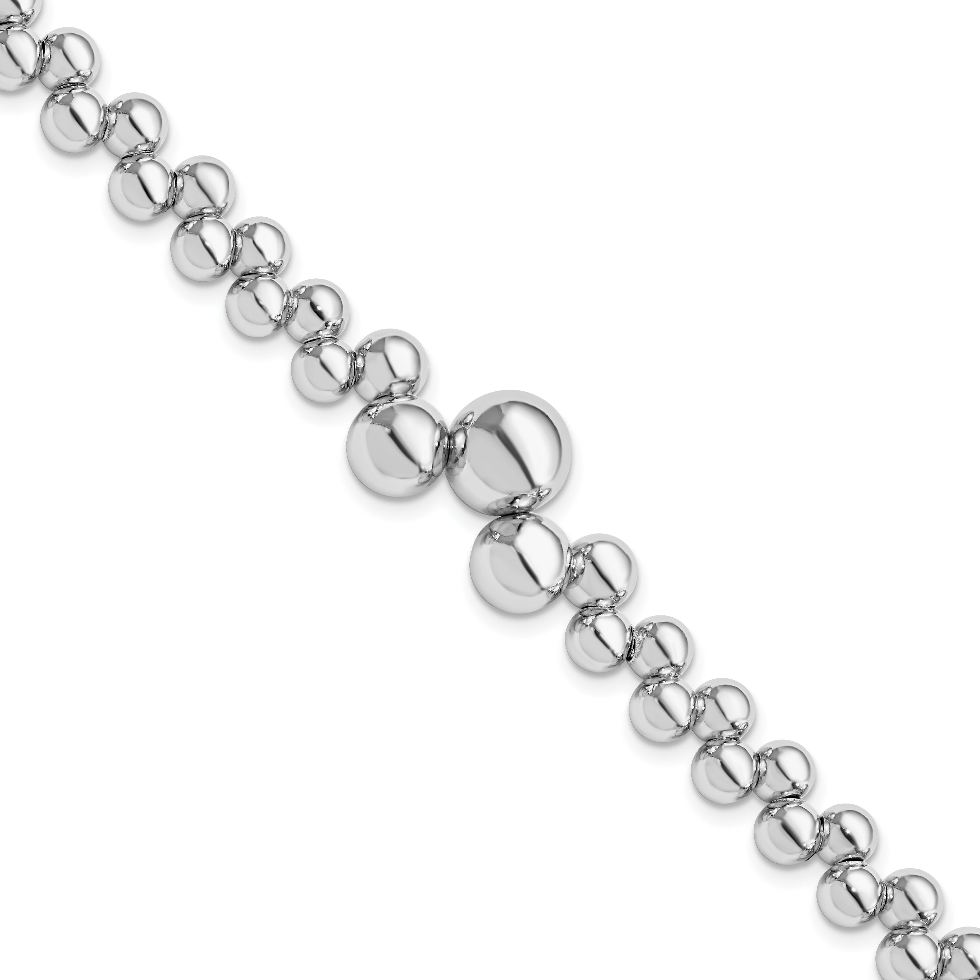 Sterling Silver RH-plated Polished Beaded w/1.5in ext. Bracelet Main image