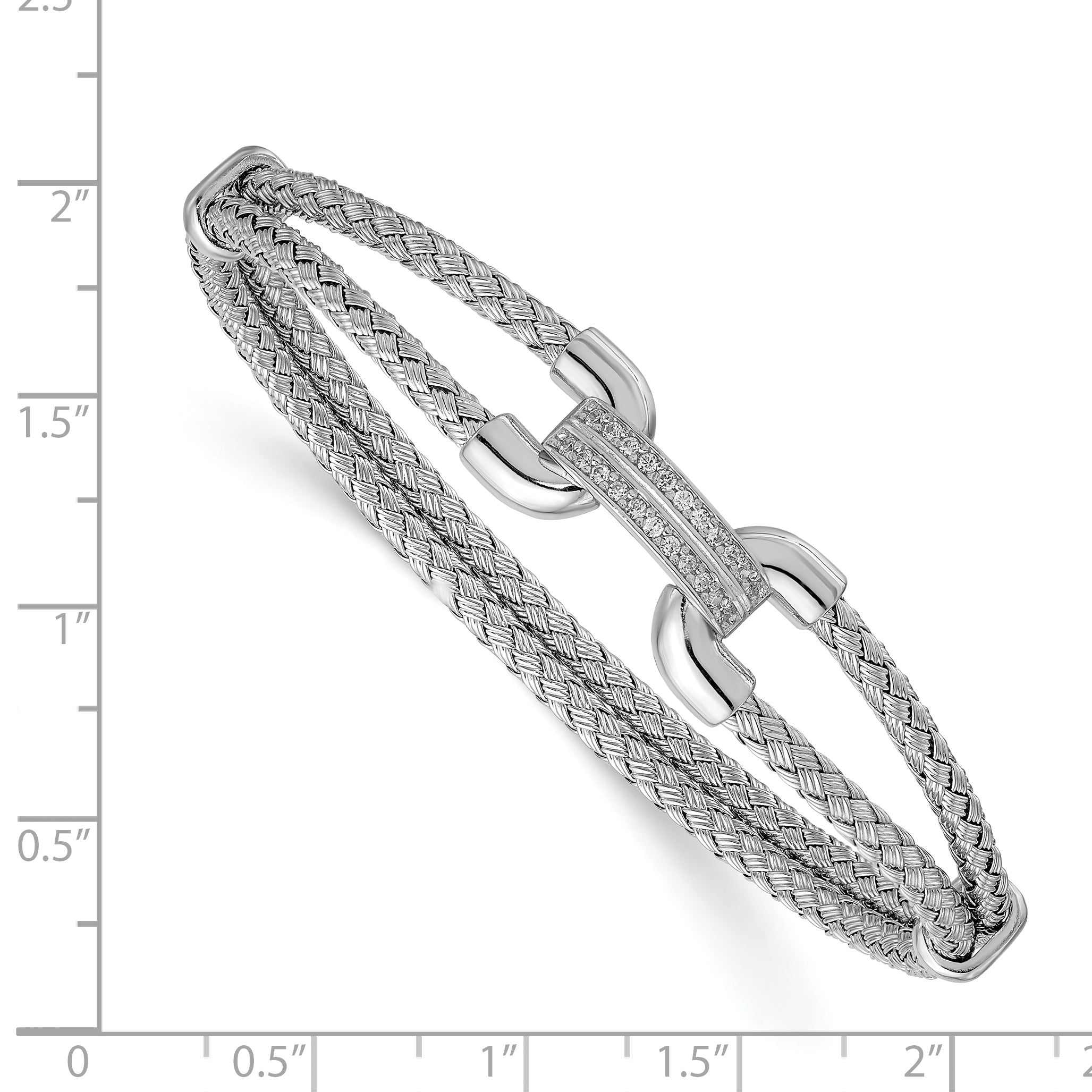 Sterling Silver Rhod-plat Polished CZ Woven Flexible Cuff Secondary image