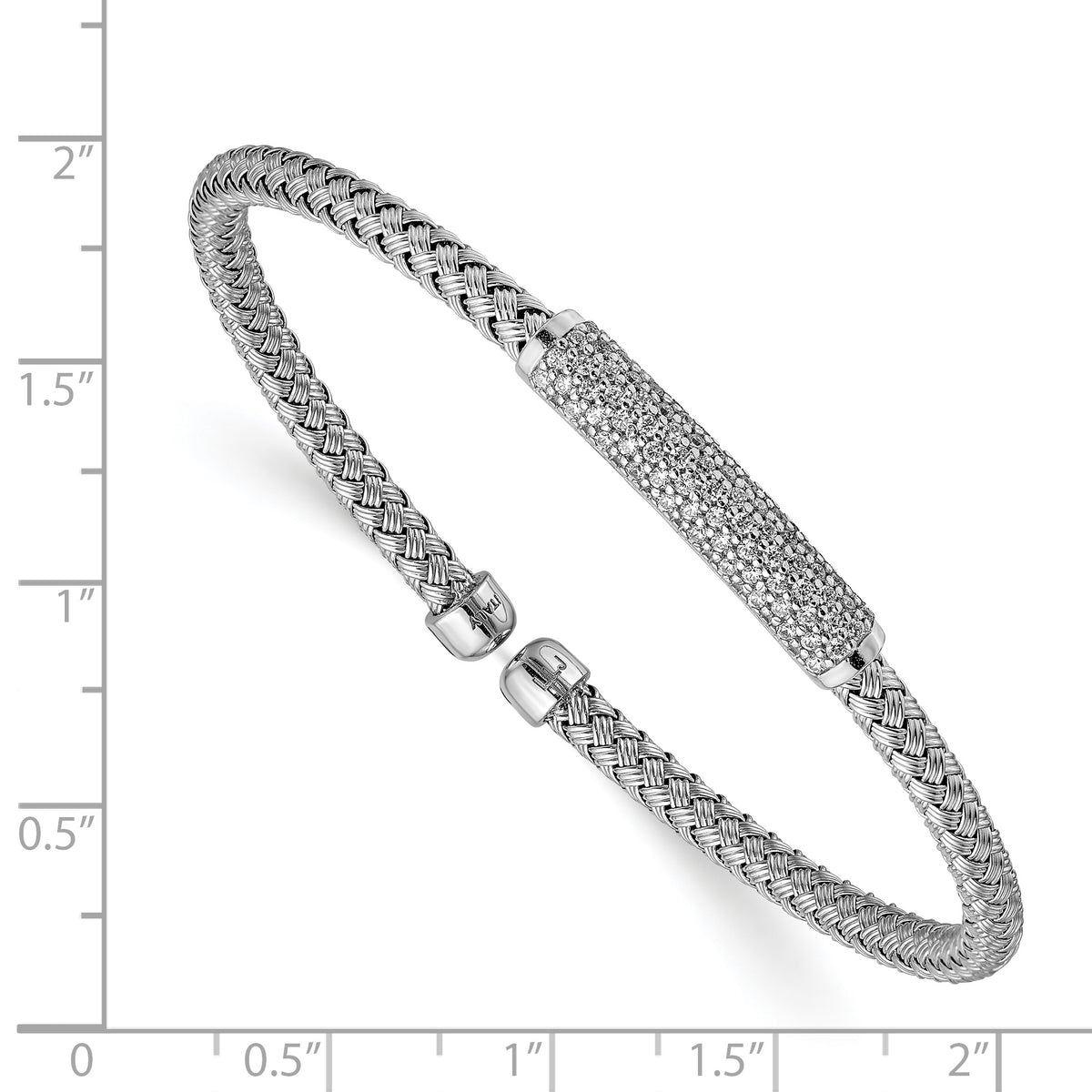 Cubic Zirconia Woven Flexible Cuff Bracelet in Sterling Silver, 0.67mm, 7 Inch - Sophia Jewelers