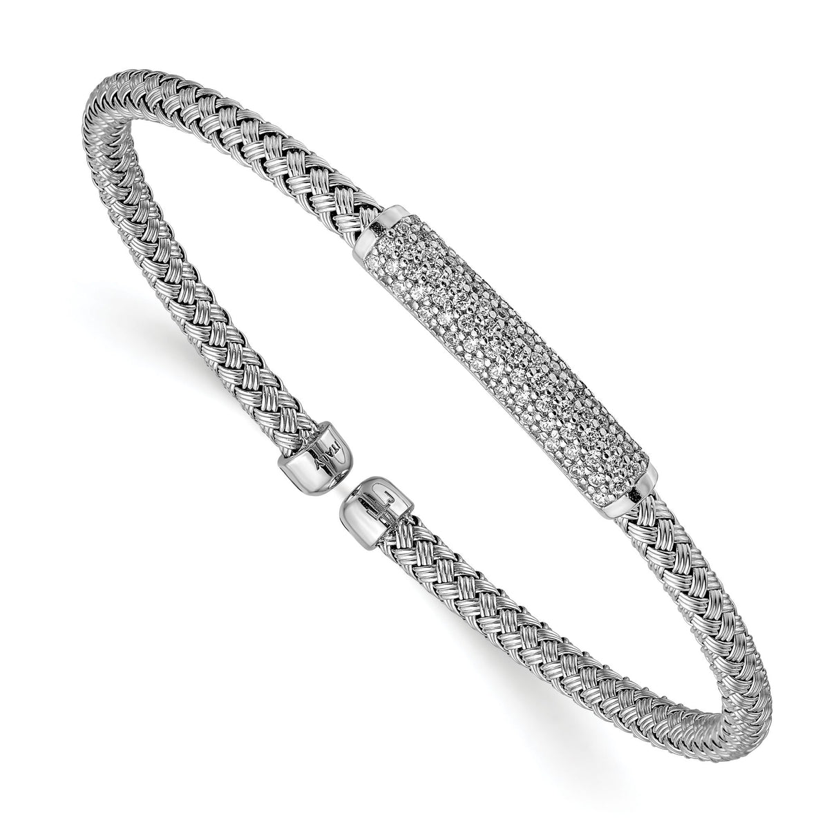 Cubic Zirconia Woven Flexible Cuff Bracelet in Sterling Silver, 0.67mm, 7 Inch - Sophia Jewelers