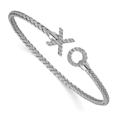 Sterling Silver Rhodium-Platedod-plat Polished CZ X & O Woven Flexible Cuff