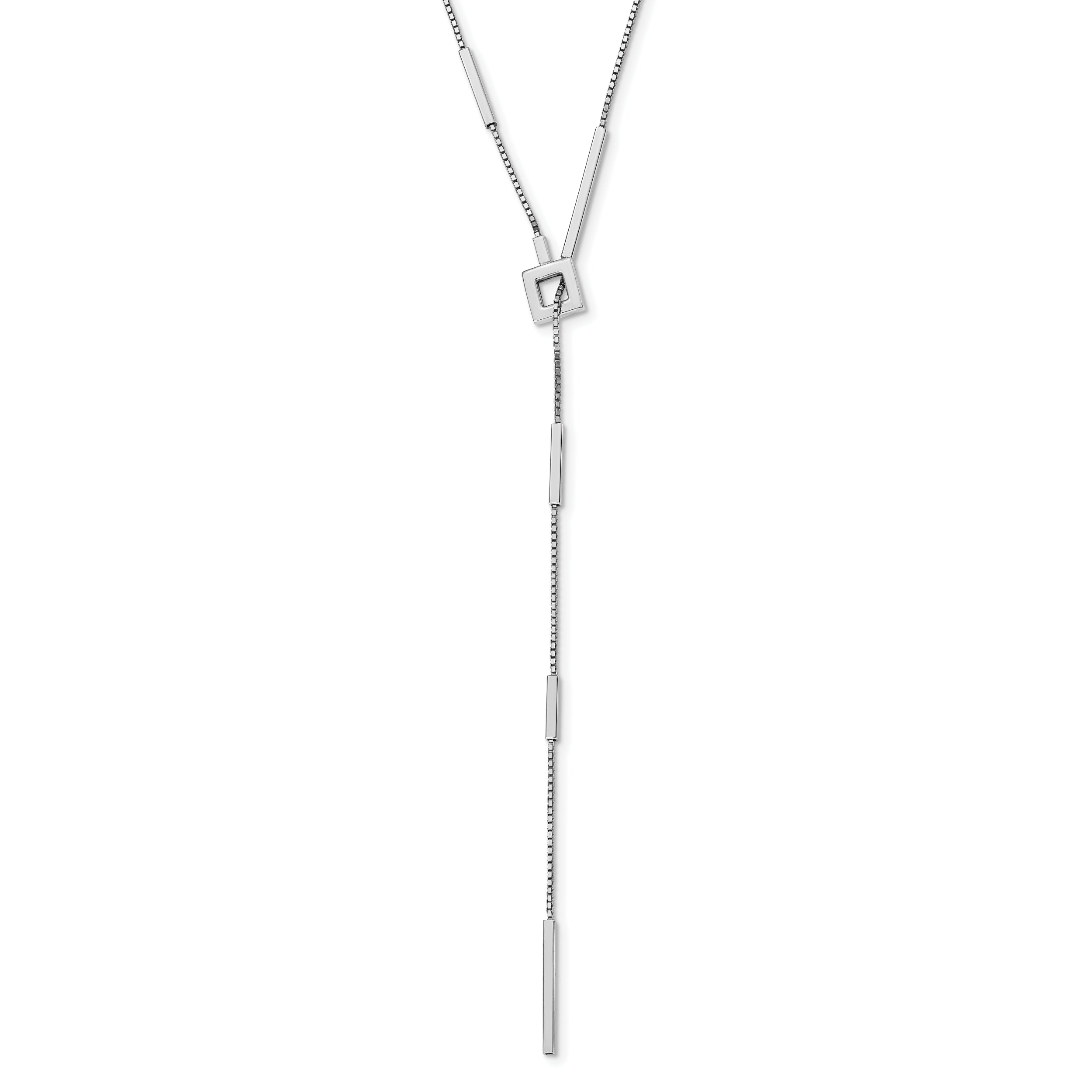 Sterling Silver Rhodium-Plated-plat Polished Bar Adjustable Necklace