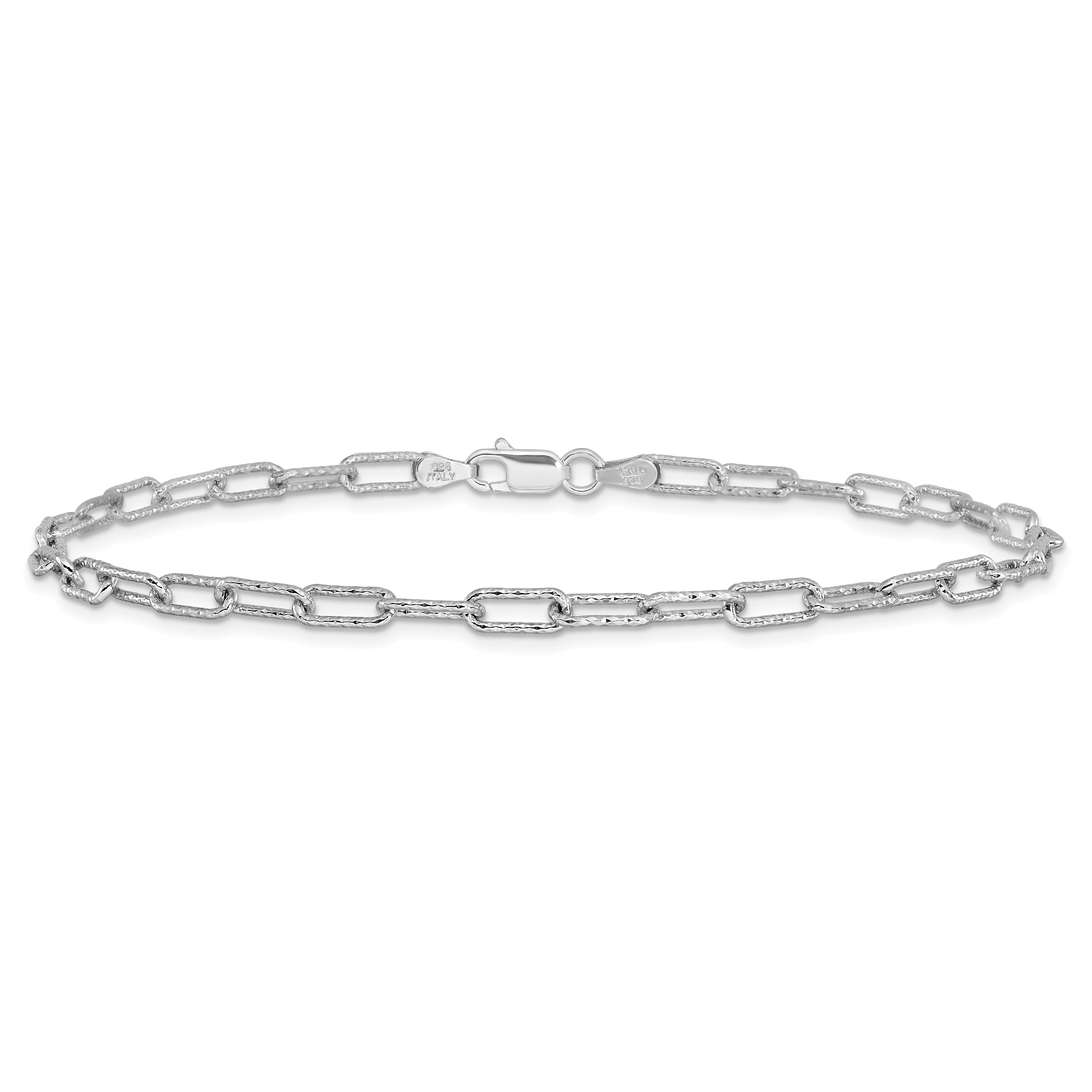 Sterling Silver Rhodium-plated Polished Textured Link Bracelet