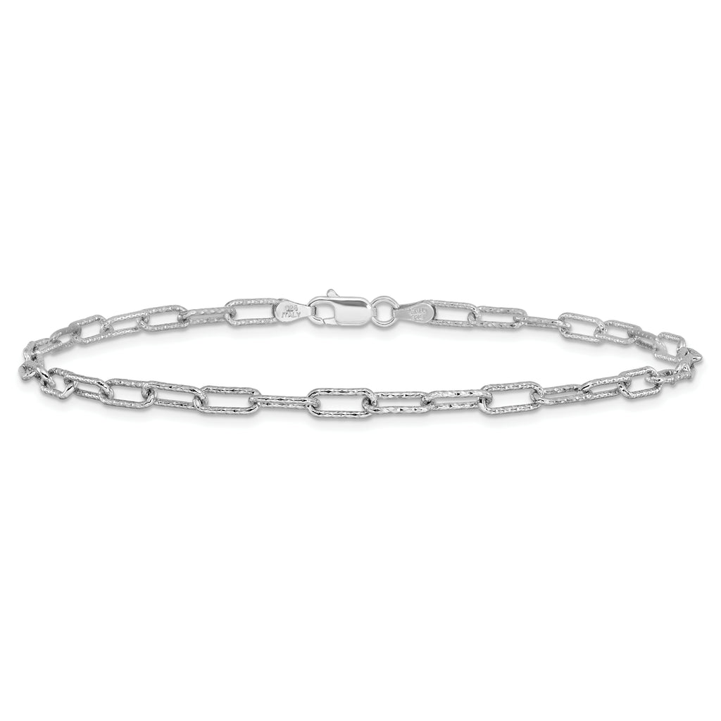 Sterling Silver Rhodium-plated Polished Textured Link Bracelet