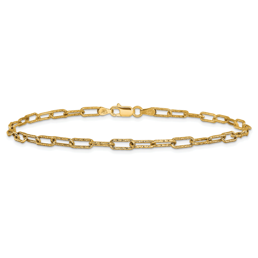 Sterling Silver Gold-plated Polished Textured Link Anklet