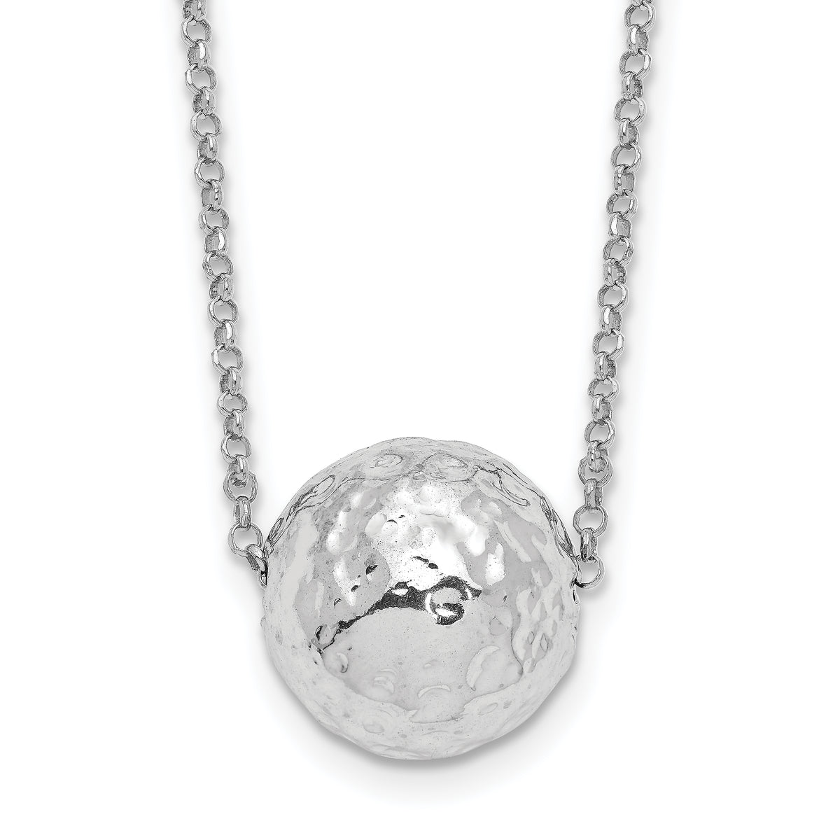 Sterling Silver Rhodium-Plated-plat Polish/Hammered With 2 Inch Extention. Necklace