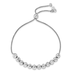 Sterling Silver RH-plated Hammered Beaded Adj. Bracelet