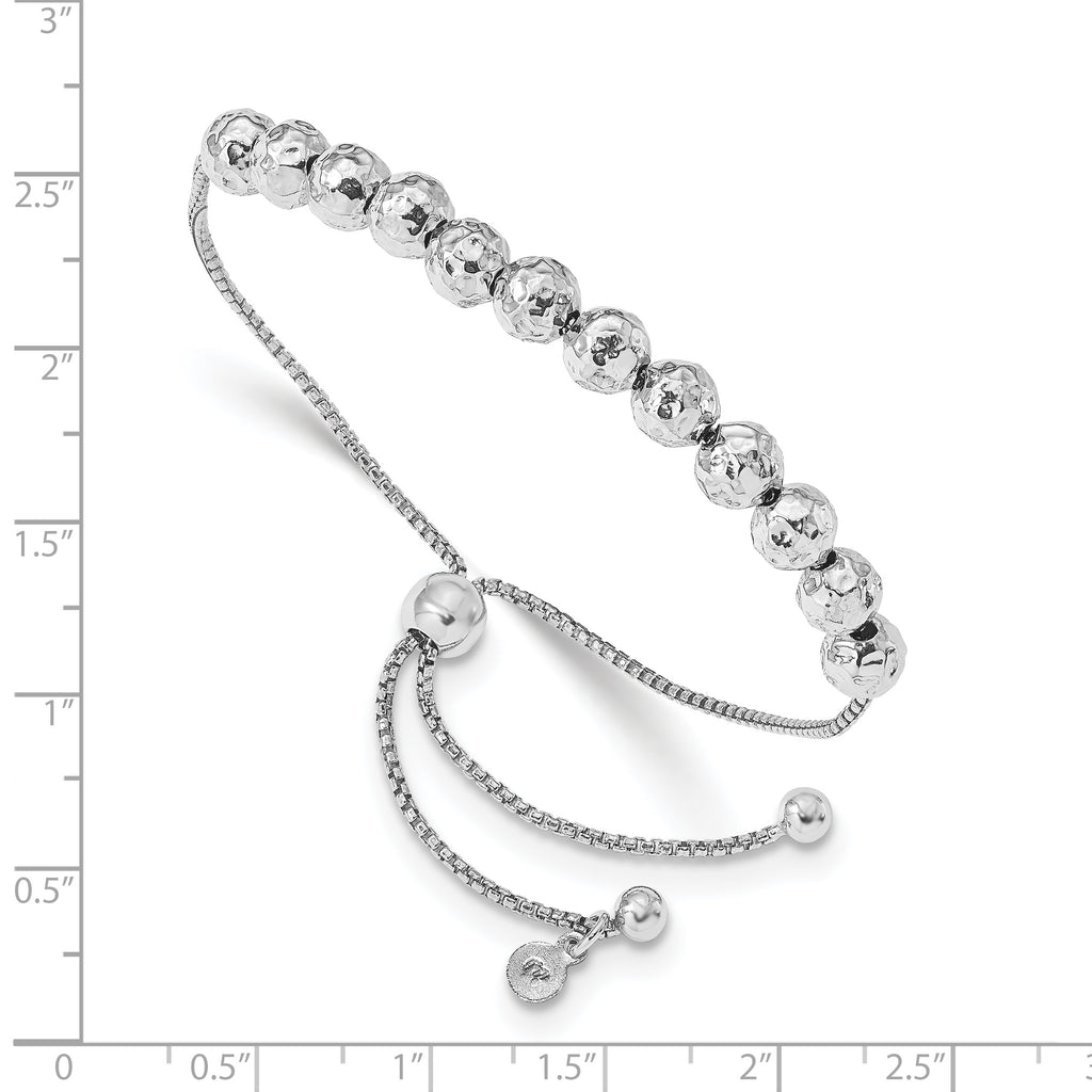 Sterling Silver RH-plated Hammered Beaded Adj. Bracelet