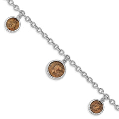 Sterling Silver Rhodium-Rhodium-Plated Bronze Roman Coin Bracelet