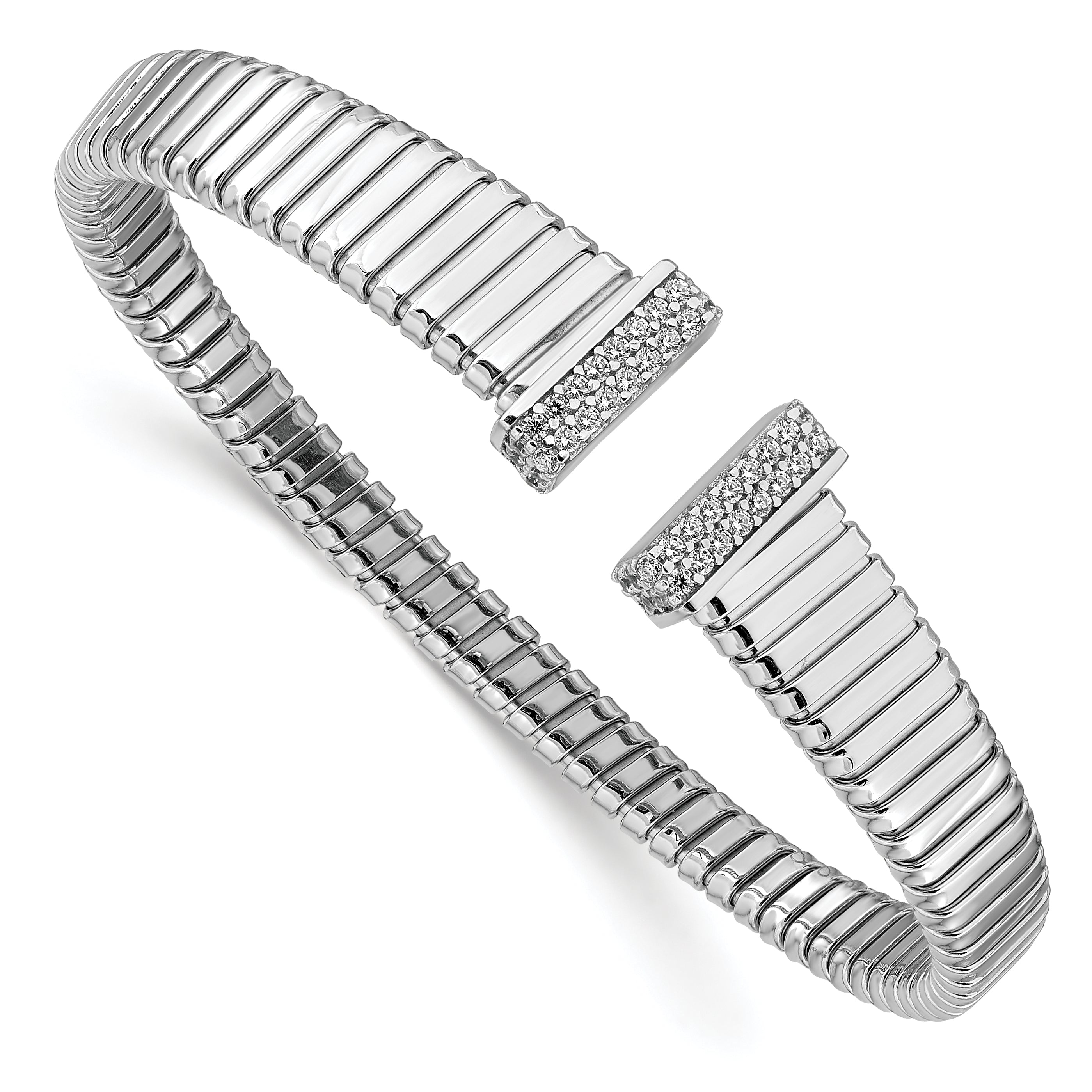 Sterling Silver Rhodium-Rhodium-Plated CZ Polished Bangle