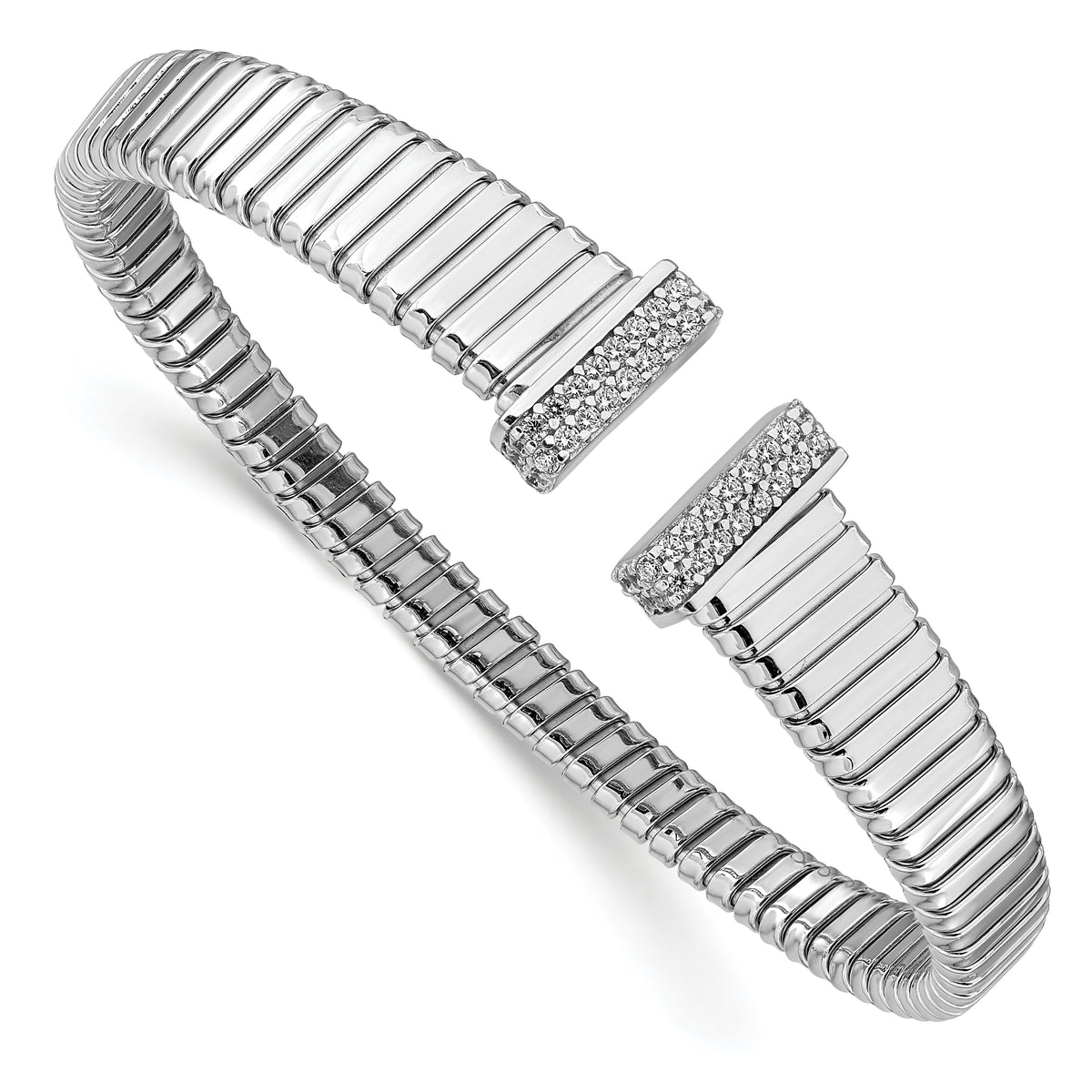 Sterling Silver Rhodium-Rhodium-Plated CZ Polished Bangle