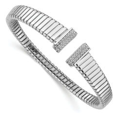 Sterling Silver Rhodium-Rhodium-Plated CZ Polished Bangle