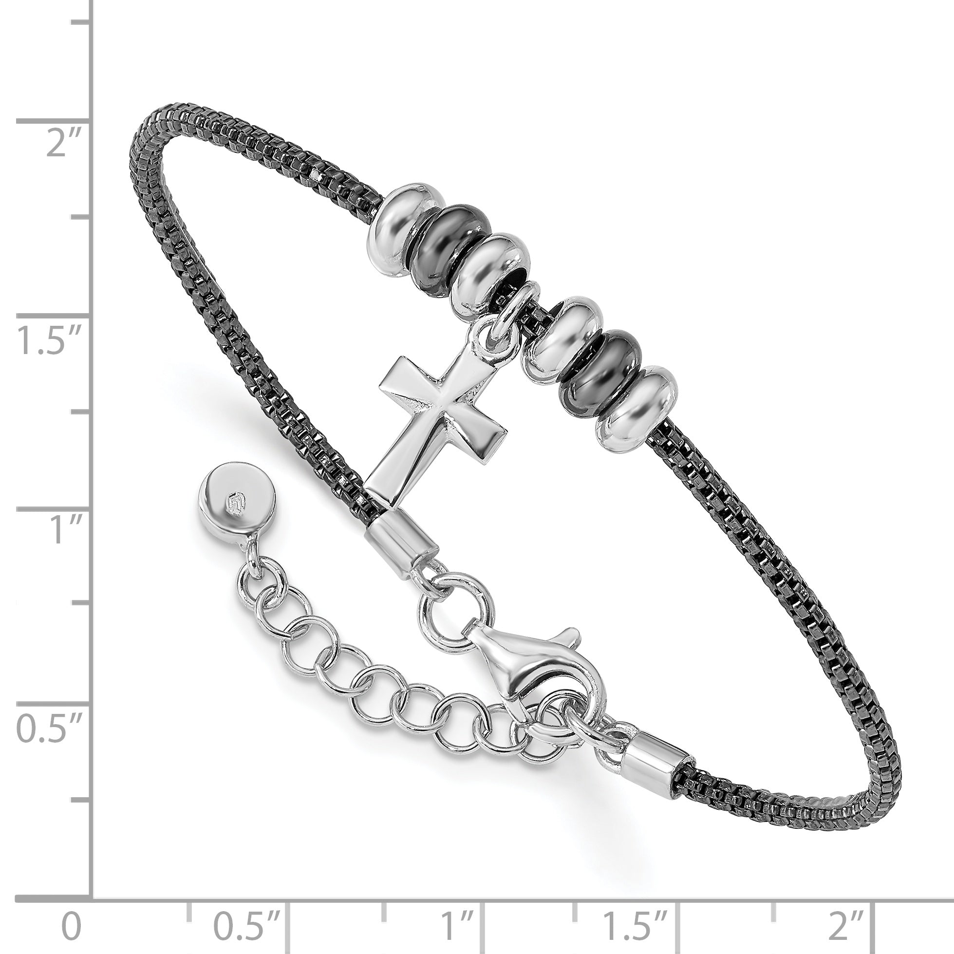 Sterling Silver Rhod and Ruth-plated Cross w/ 1in ext Bracelet