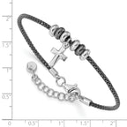 Sterling Silver Rhod and Ruth-plated Cross w/ 1in ext Bracelet