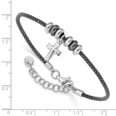 Sterling Silver Rhod and Ruth-plated Cross w/ 1in ext Bracelet
