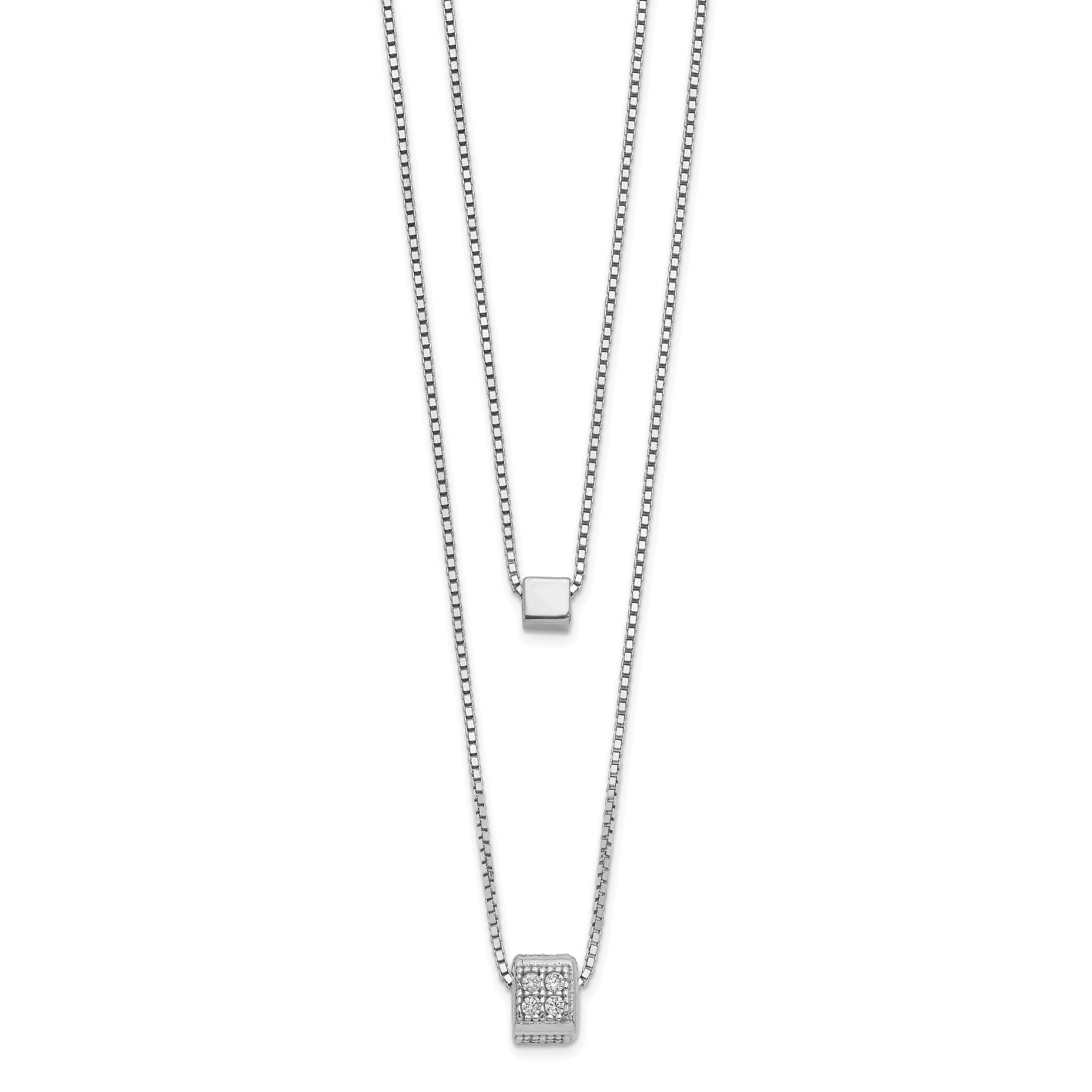Sterling SilverRhodium-Rhodium-Plated CZ Multi-strand w/ 2in Necklace