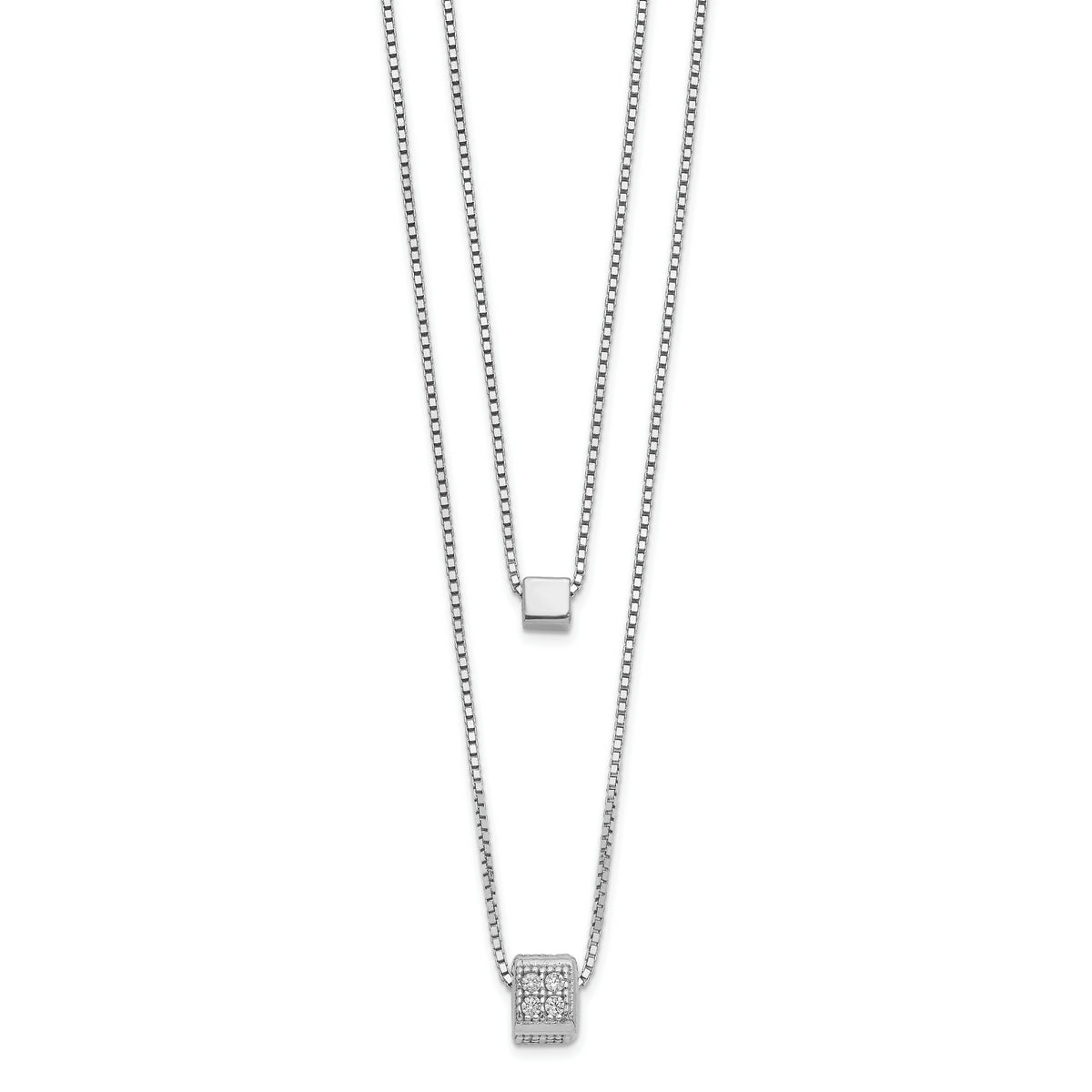 Sterling SilverRhodium-Rhodium-Plated CZ Multi-strand w/ 2in Necklace