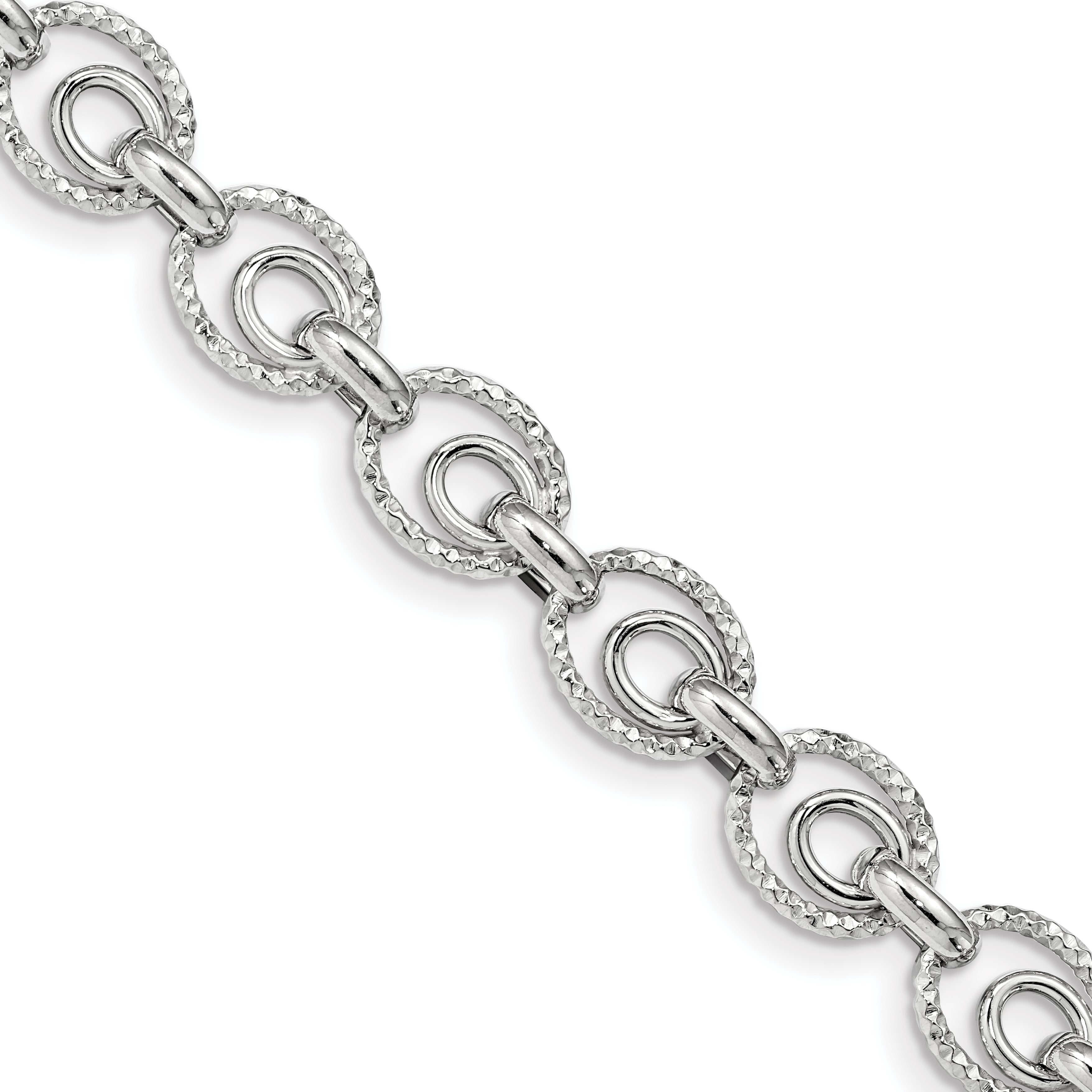 Sterling Silver Rhodium-Rhodium-Plated D/C Polished w/ .5in ext. Bracelet