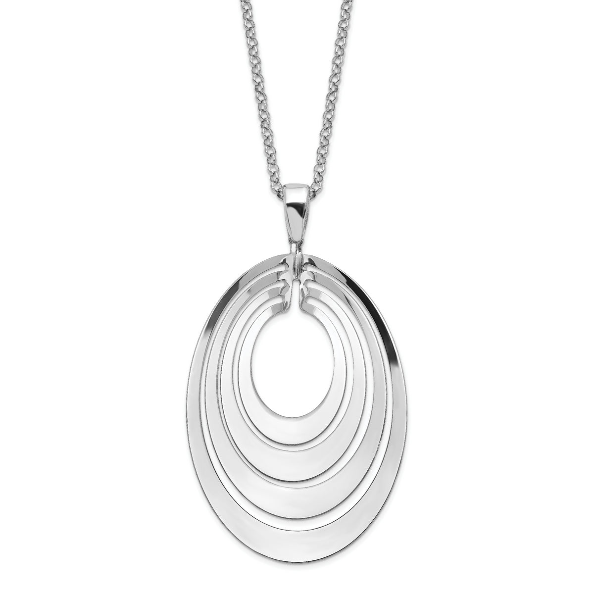 Sterling Silver Rhodium-Plated-plat Polished & Brushed w/ 1.25in ext. Necklace