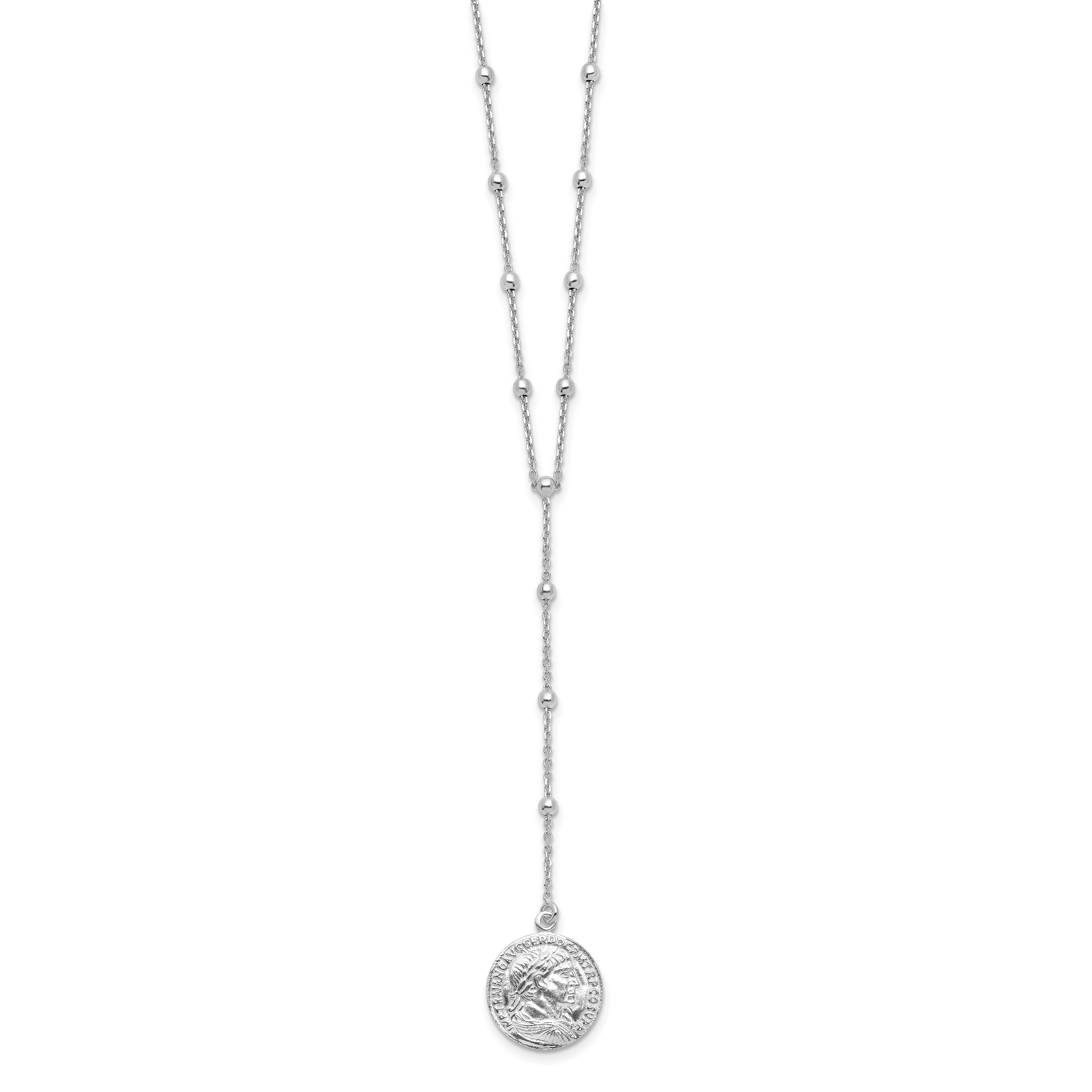 Sterling Silver Rhodium-Platedod-plated Roman Coin Y-drop w/in ext. Necklace Secondary image