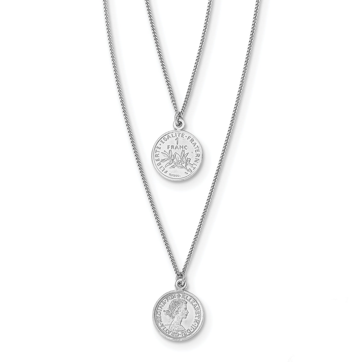 Sterling Silver Rhodium-Platedod-plated Coin Multi-Strand w/ 2in ext. Necklace