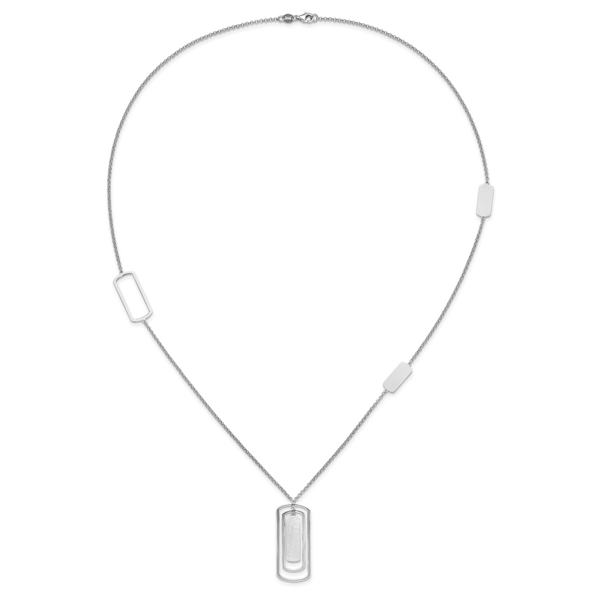 Sterling Silver Rhodium-plated Polished & Brushed Necklace