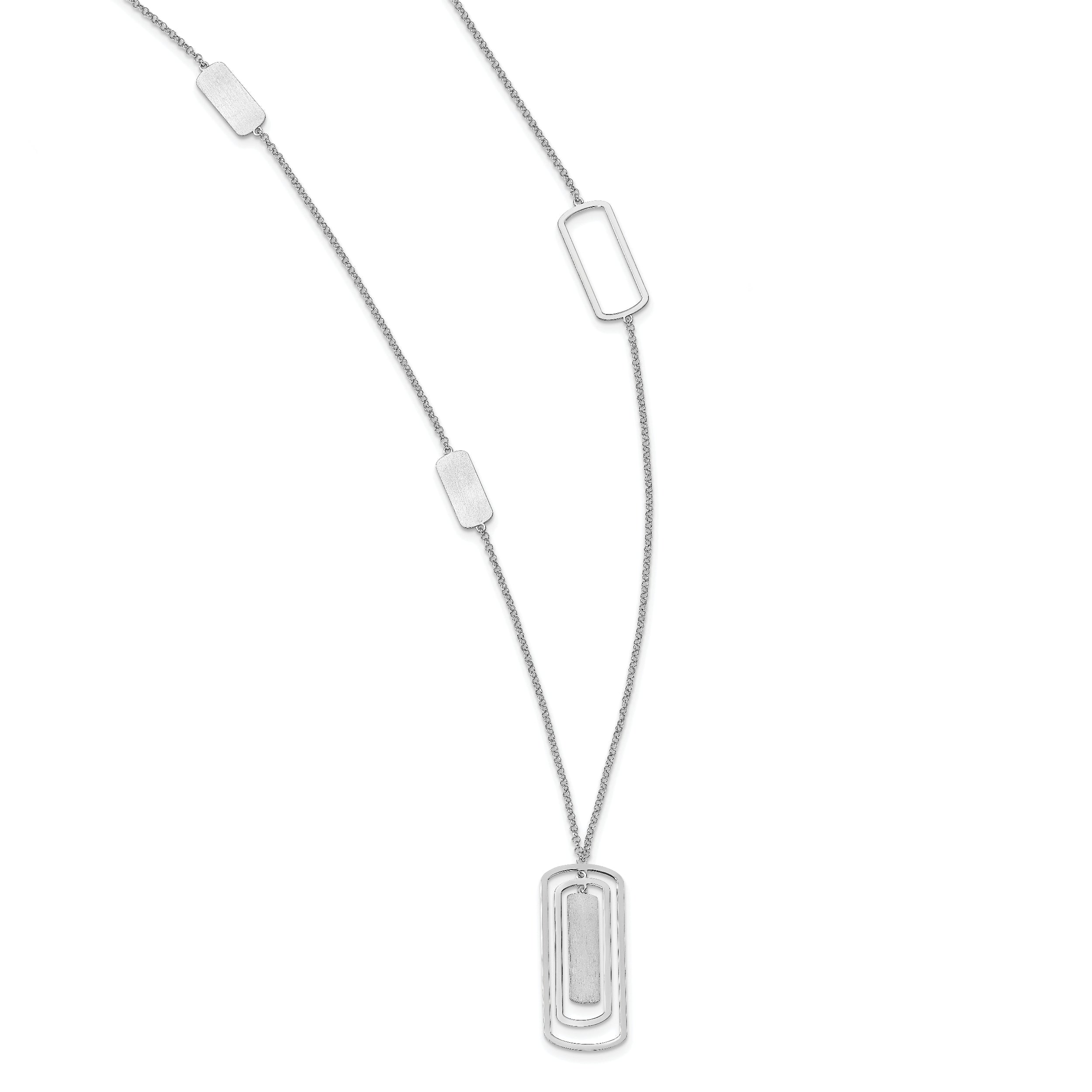 Sterling Silver Rhodium-Rhodium-Plated Polished & Brushed Necklace