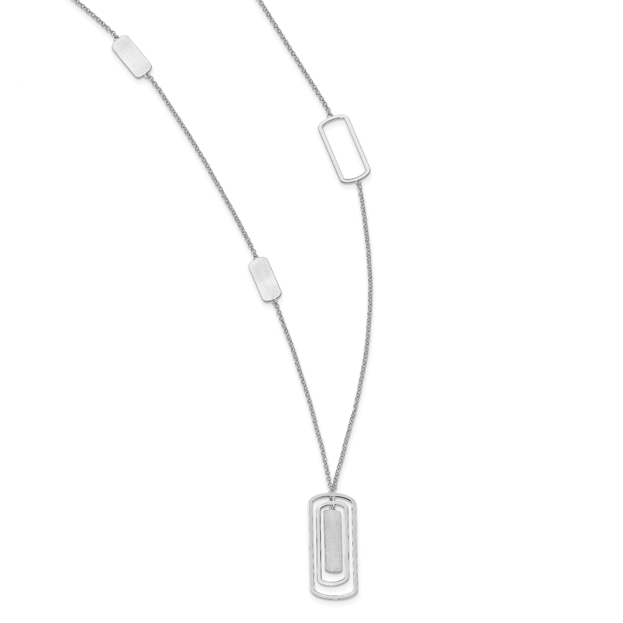 Sterling Silver Rhodium-Rhodium-Plated Polished & Brushed Necklace