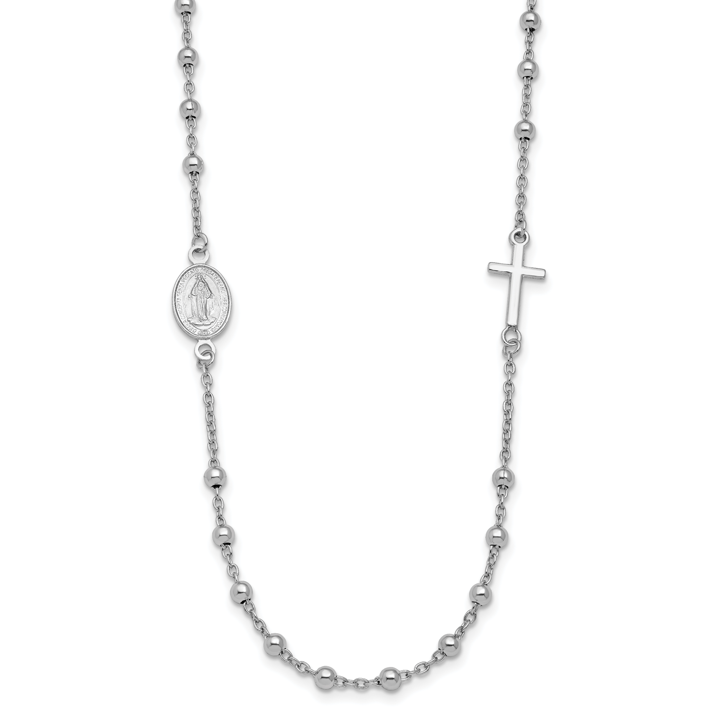 Sterling Silver Rhodium-Platedod-pl Cross and Miraculous Medal Necklace Main image