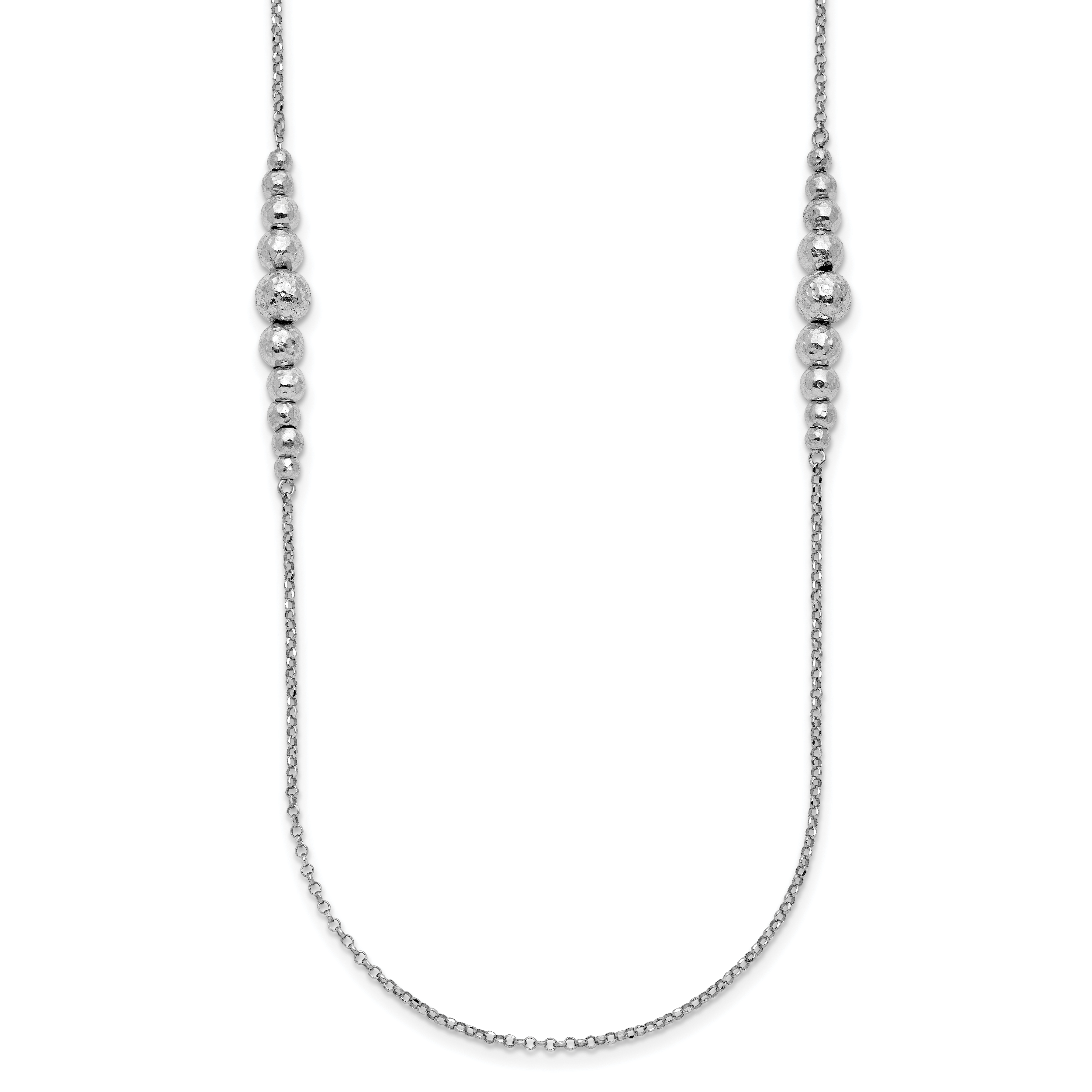 Sterling Silver Rhodium-Rhodium-Plated Polished Hammered Bead Necklace Main image