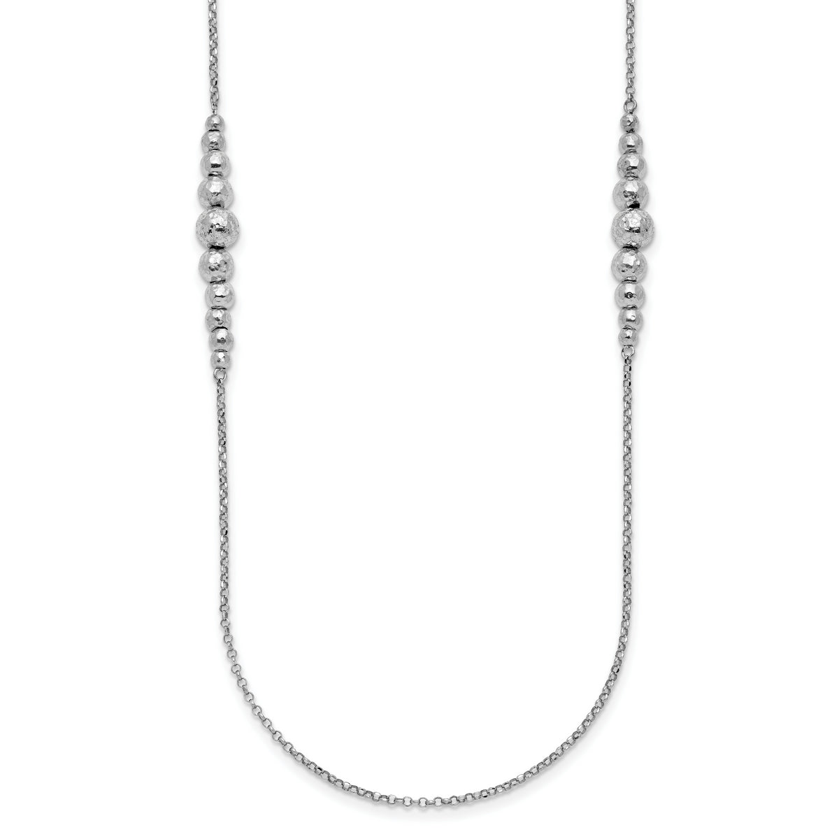 Sterling Silver Rhodium-Rhodium-Plated Polished Hammered Bead Necklace