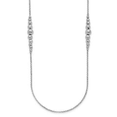 Sterling Silver Rhodium-Rhodium-Plated Polished Hammered Bead Necklace