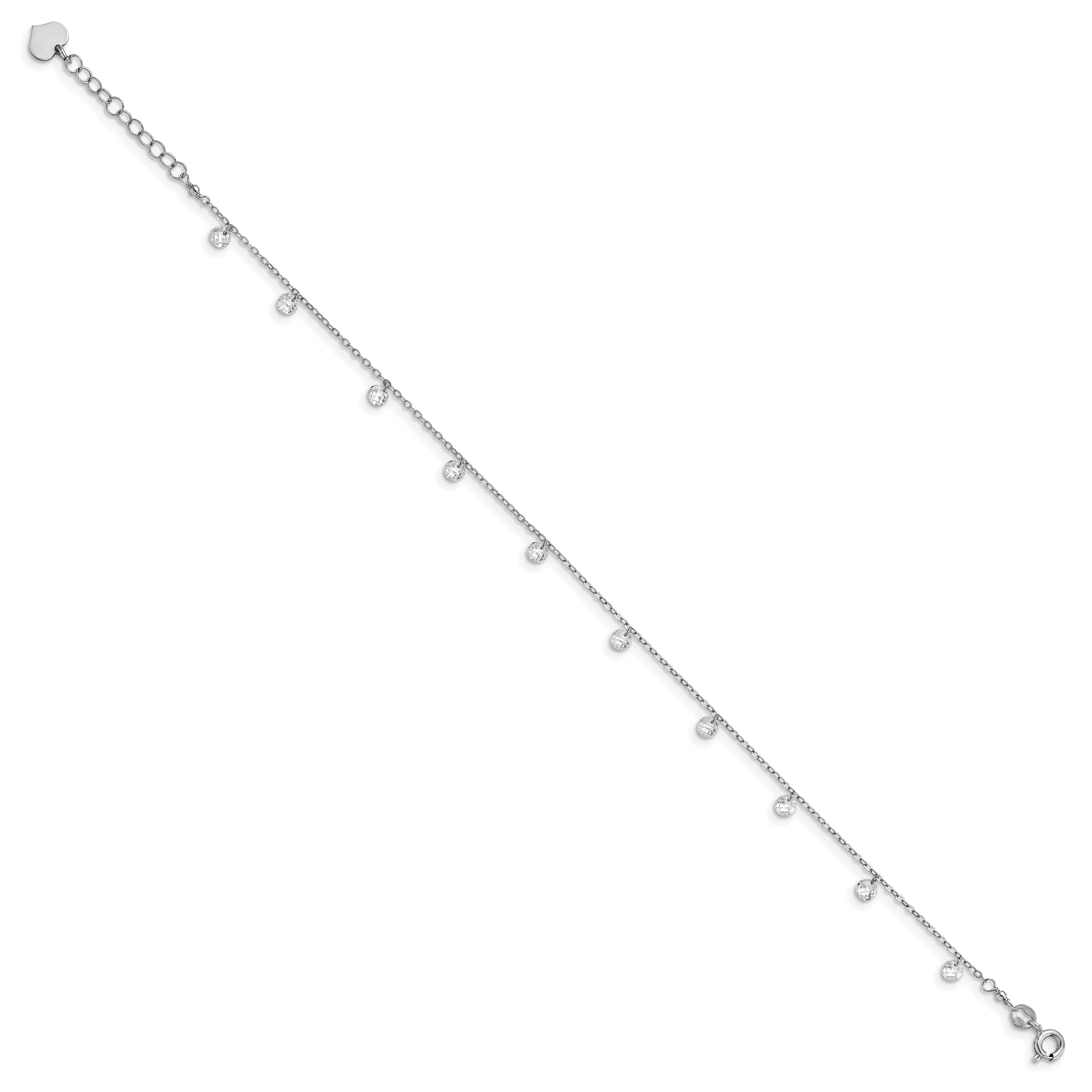 Sterling Silver Rhodium-Platedod-plated w/1.25 in ext. Crystal Anklet Secondary image