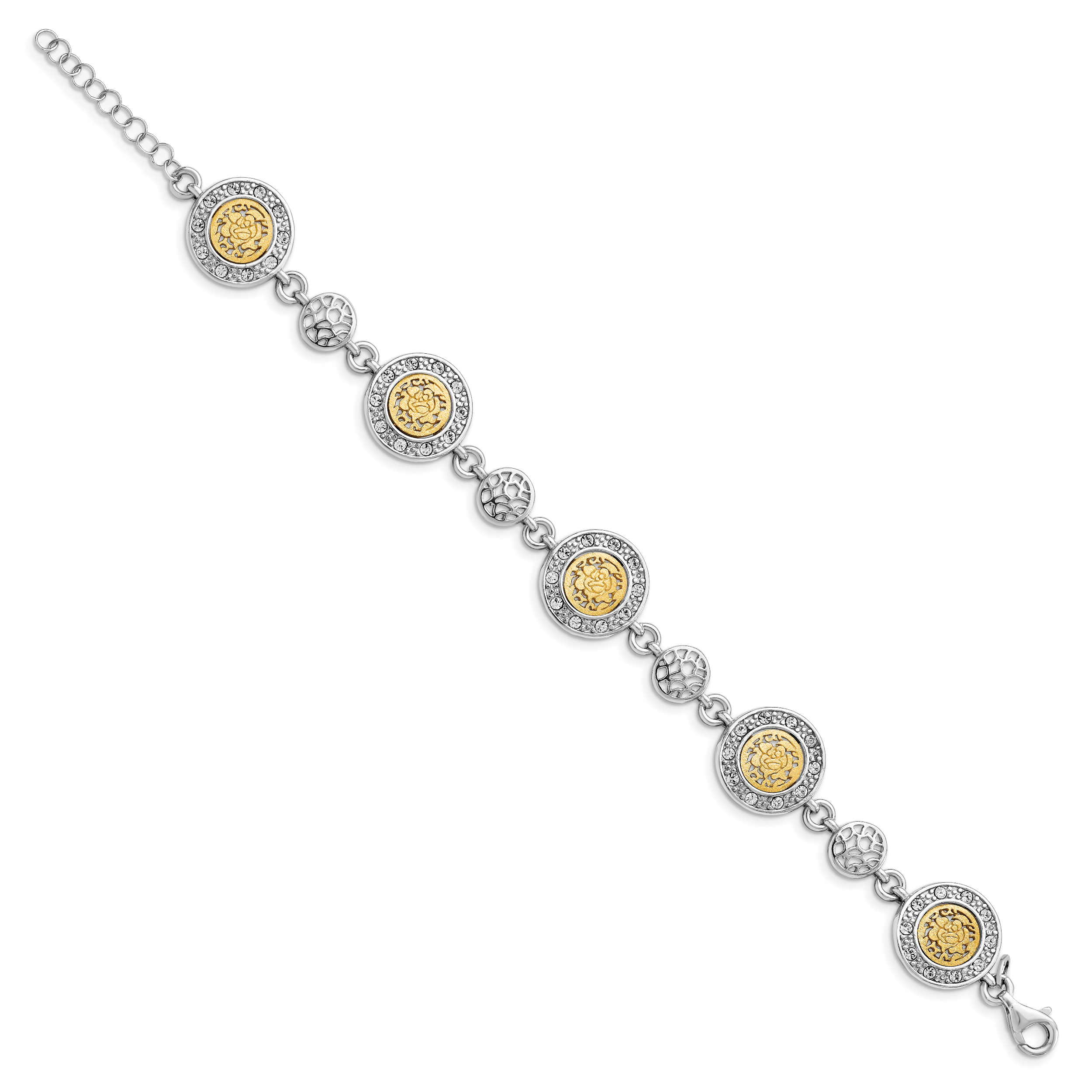 Sterling Silver Rhod-plated Gold-tone w/1in ext. Crystal Bracelet Secondary image