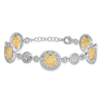 Sterling Silver Rhod-plated Gold-tone w/1in ext. Crystal Bracelet