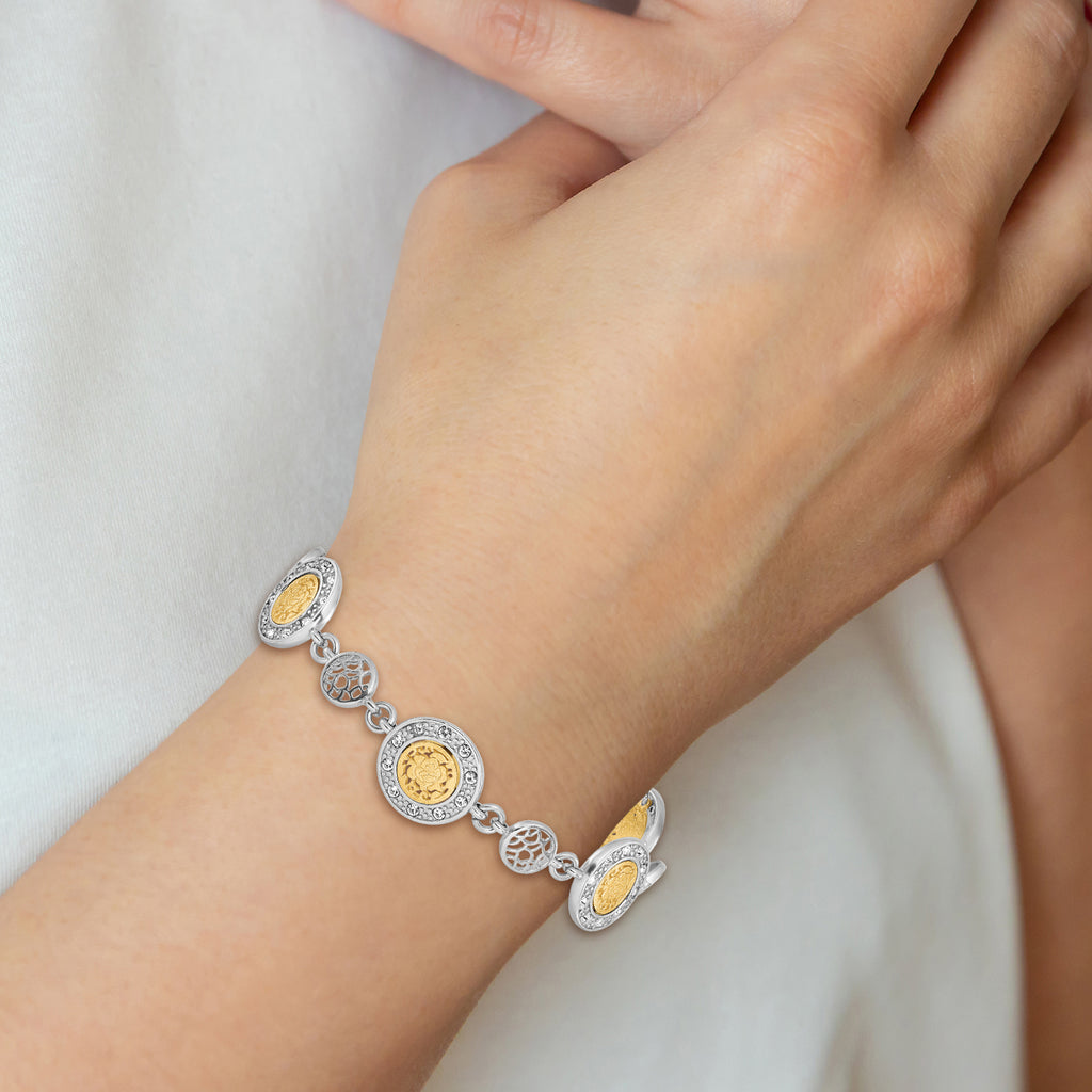 Sterling Silver Rhod-plated Gold-tone w/1in ext. Crystal Bracelet