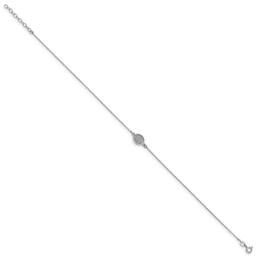 Sterling Silver Rhodium-plated Glitter Oval 9 inch Plus 1 inch Extender - Total 10 inch Anklet