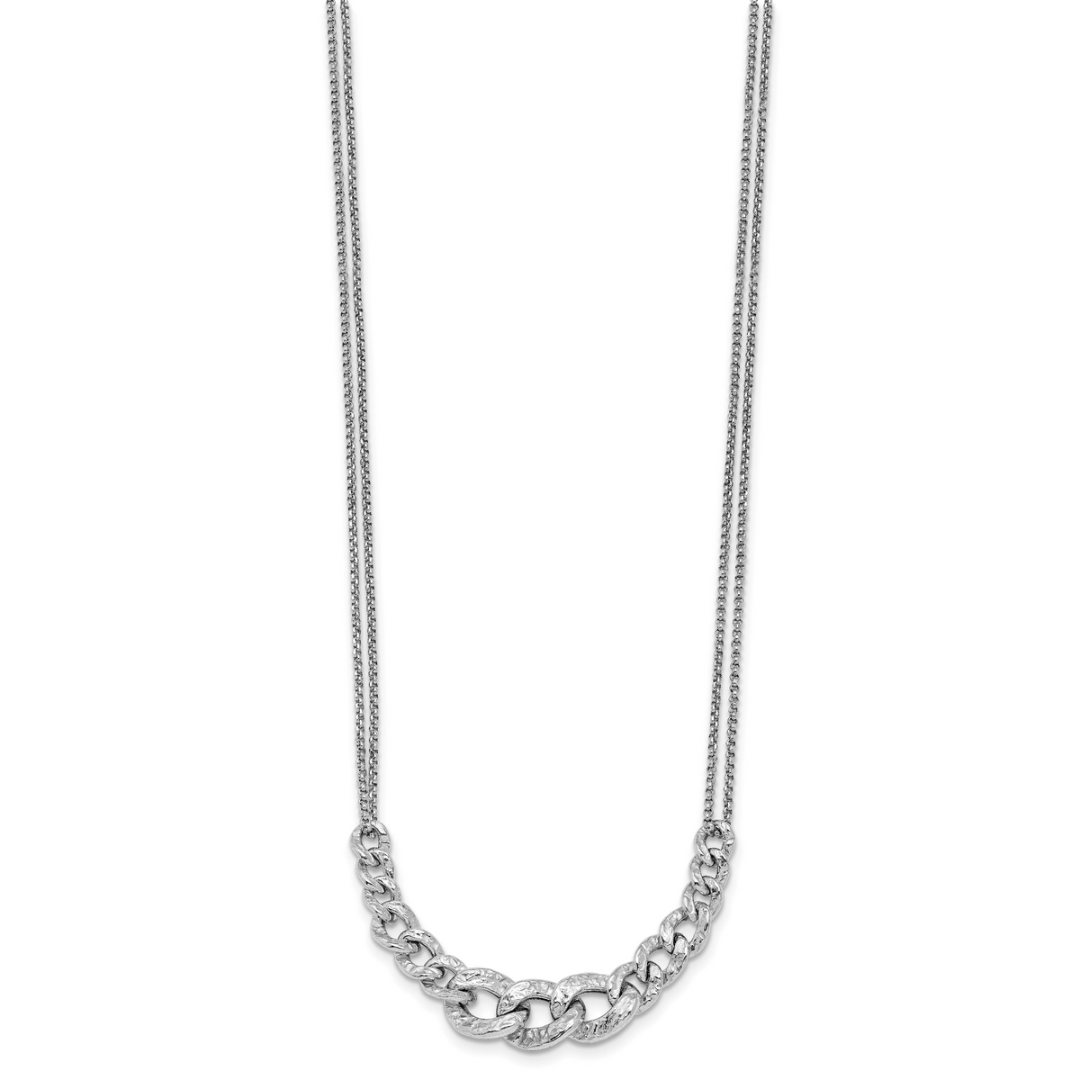 Sterling Silver Rhod-pl Textured Link 2 strand w/ 2in ext Necklace