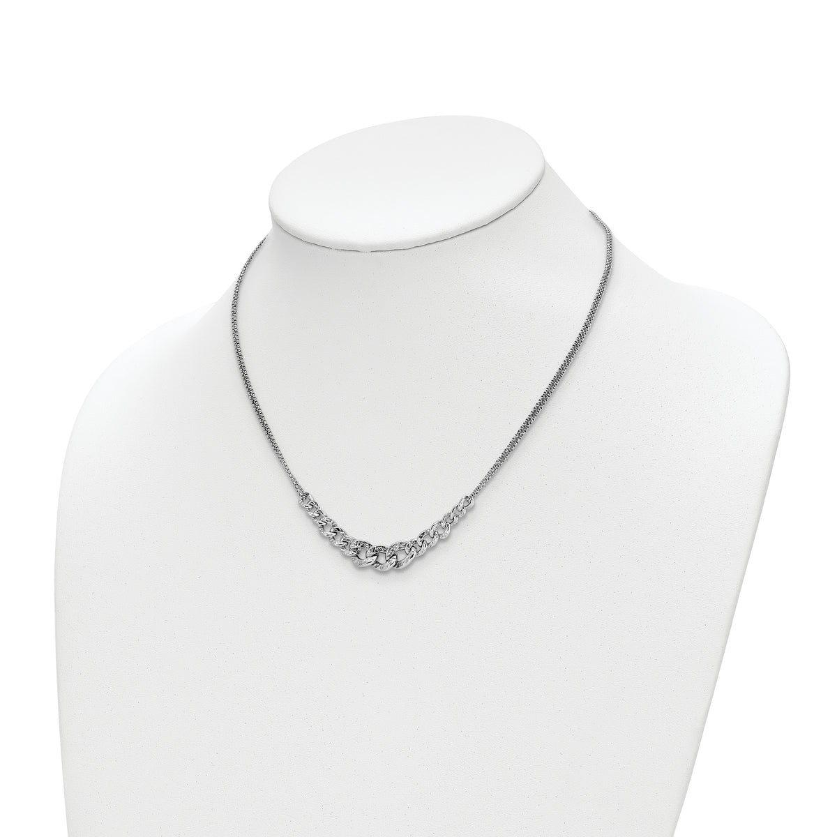 Sterling Silver Rhod-pl Textured Link 2 strand w/ 2in ext Necklace