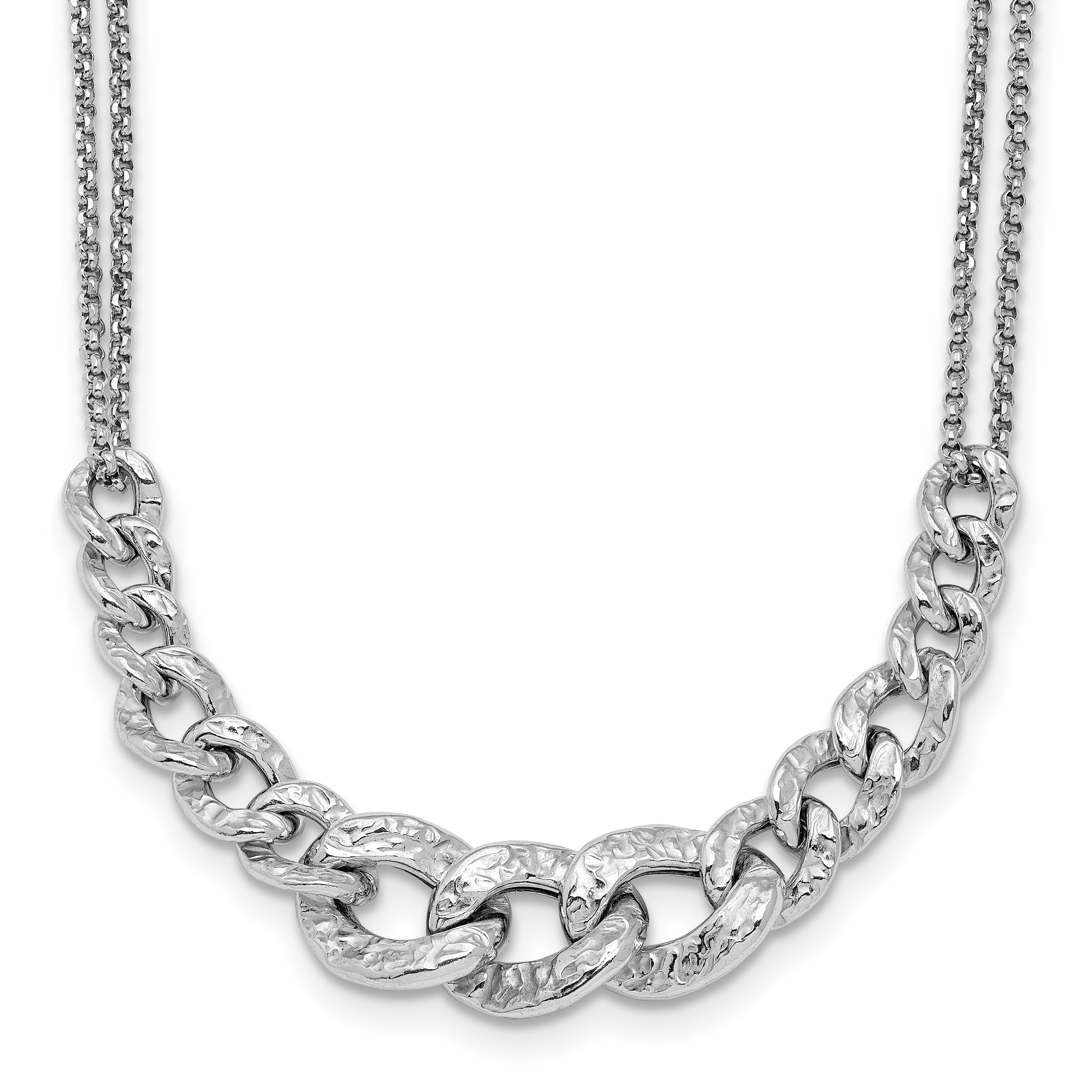 Sterling Silver Rhodium-Plated-pl Textured Link 2 strand w/ 2in ext Necklace Secondary image