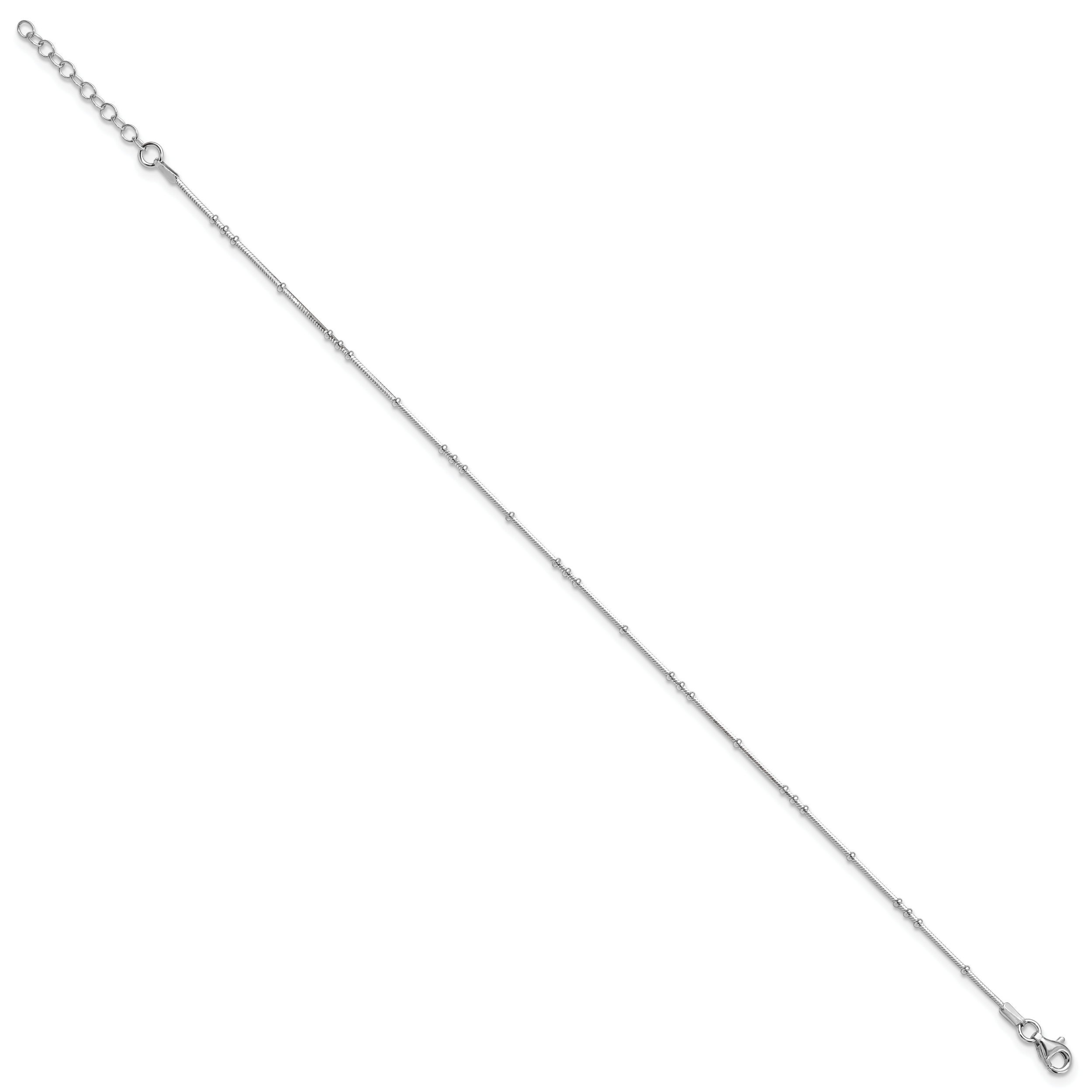 Sterling Silver Rhodium-Rhodium-Plated Polished Beaded w/ 1in ext. Anklet Secondary image