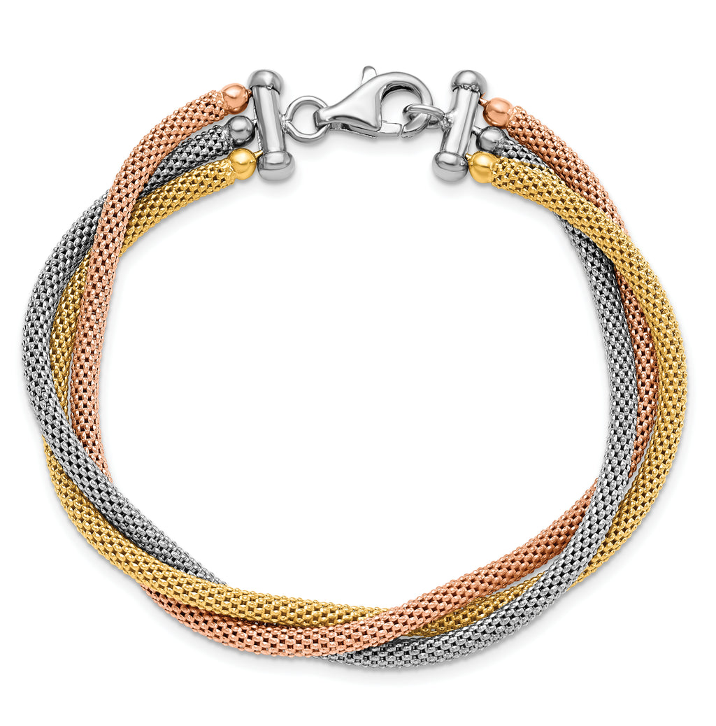 Sterling Silver Rose and Yellow Gold-plated w/ rhodium-pl Bracelet