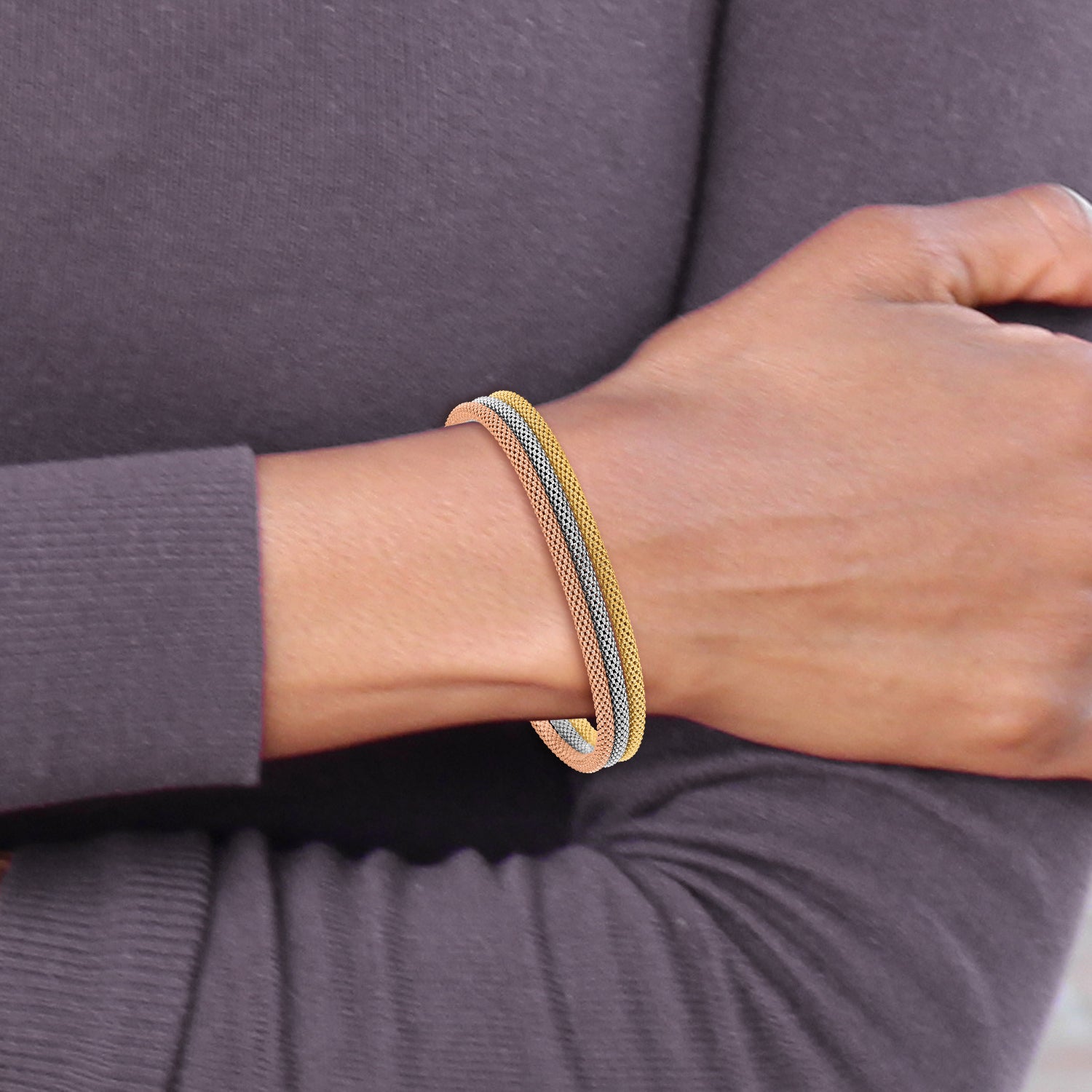 Sterling Silver Rose and Yellow Gold-plated w/ rhodium-pl Bracelet
